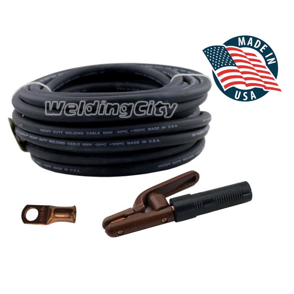 WeldingCity® 25-ft 2-AWG Welding Cable w/ 300A Stick Holder and Lug | US Seller