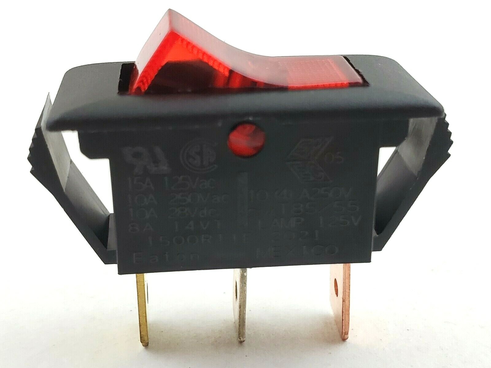Eaton 1500R11E Rocker Switch SPST 2 Position On-Off 15A 125V QC Tabs Red