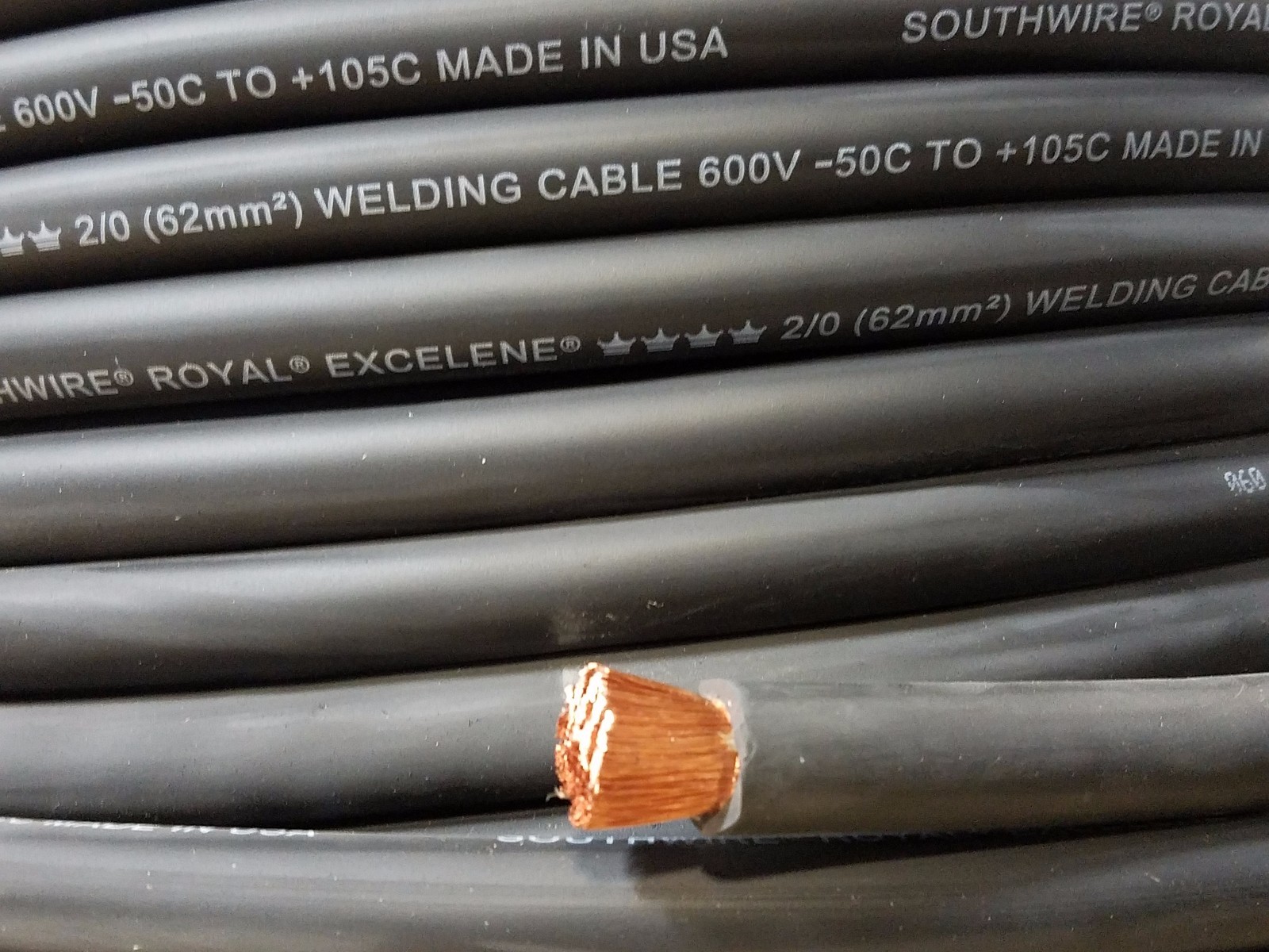 2/0 EXCELENE WELDING BATTERY CABLE BLACK 600V USA 105c EPDM JACKET 30′ ft