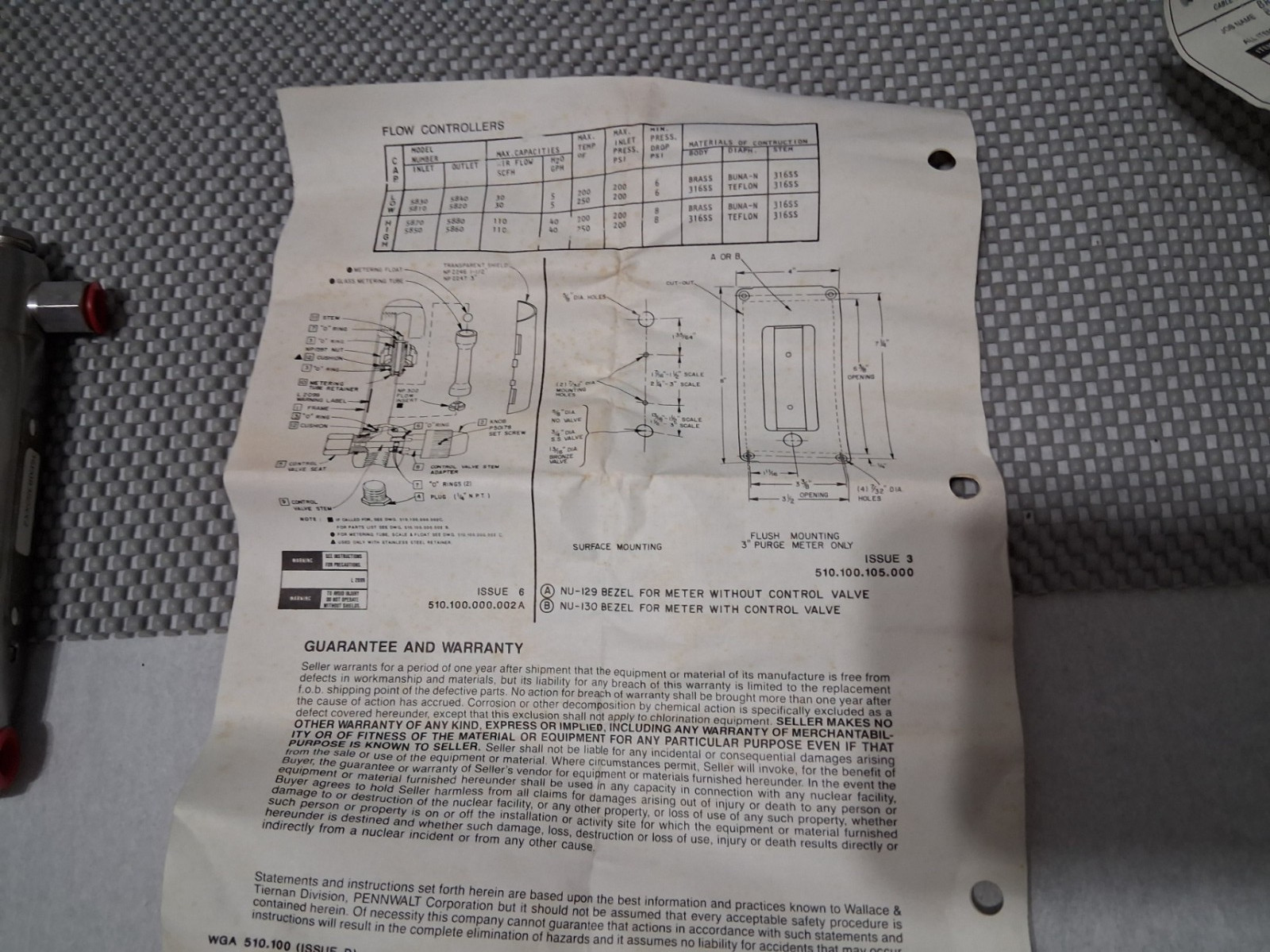Vintage NOS Wallace & Tiernan 36E083SSXX2 Purge Meter *See Pics for Specs.
