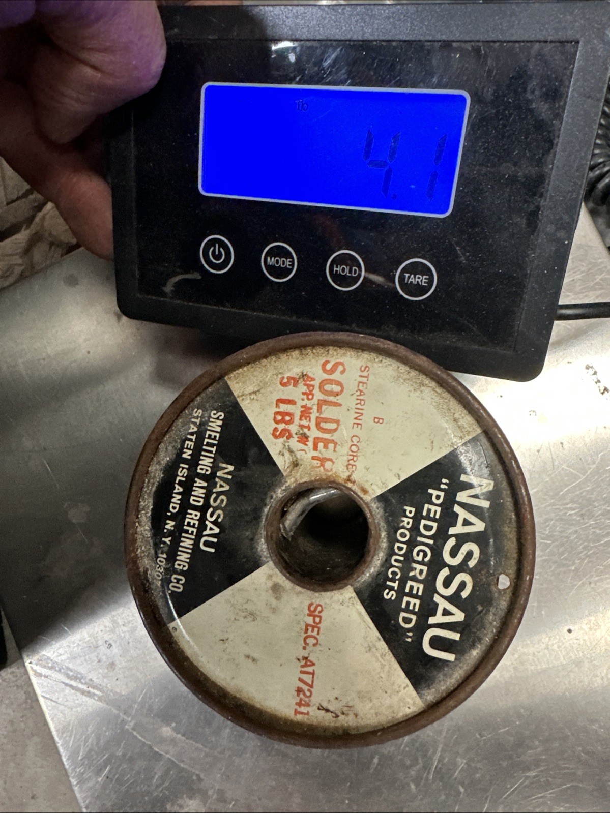 Nassau PEDIGREED Solder Spool B Stearine Core AT-7241 4.81 LBS Vintage Bell Tele