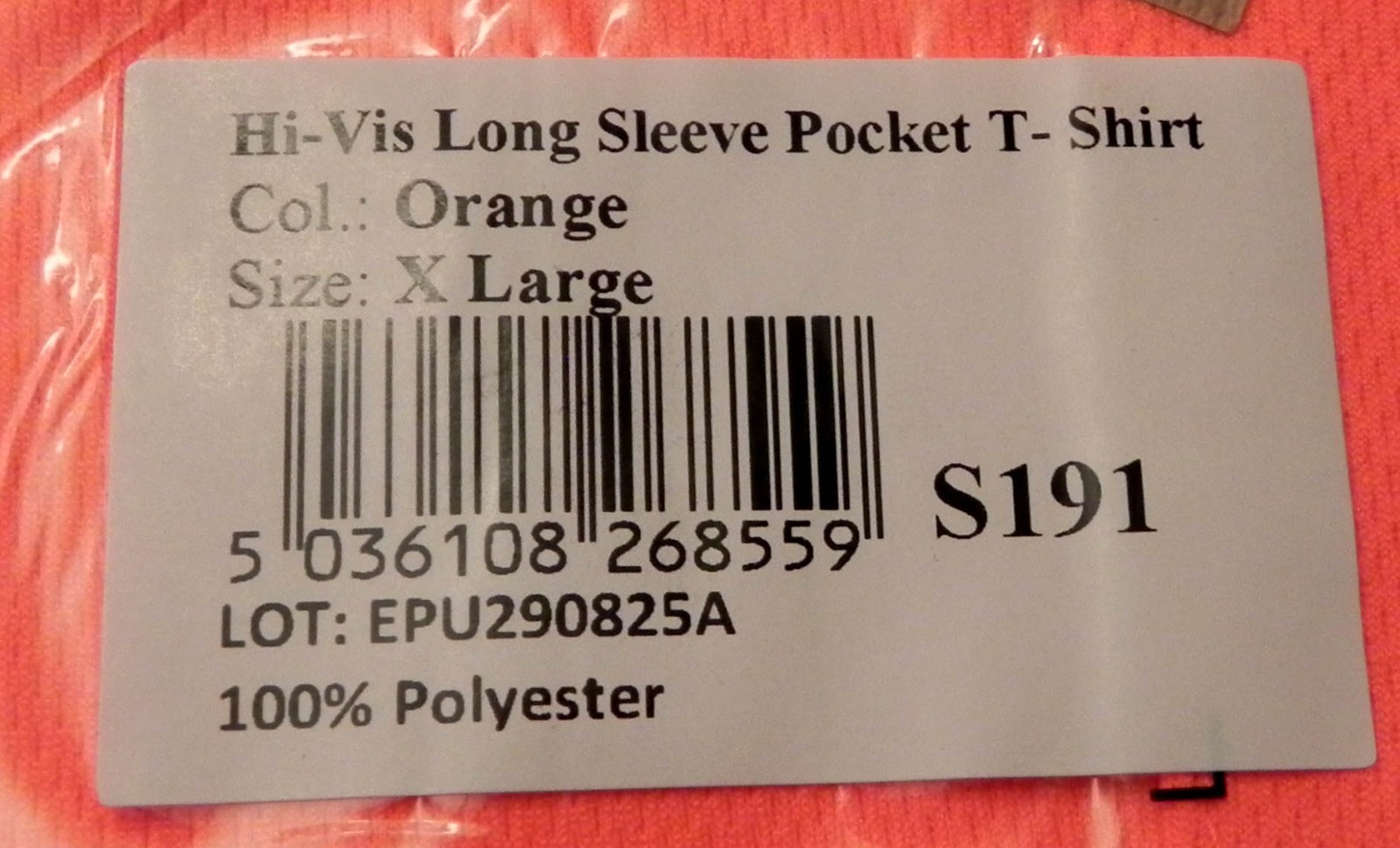 Portwest hi-vis long sleeve t-shirt Orange XL with pocket Qty 2 NIP