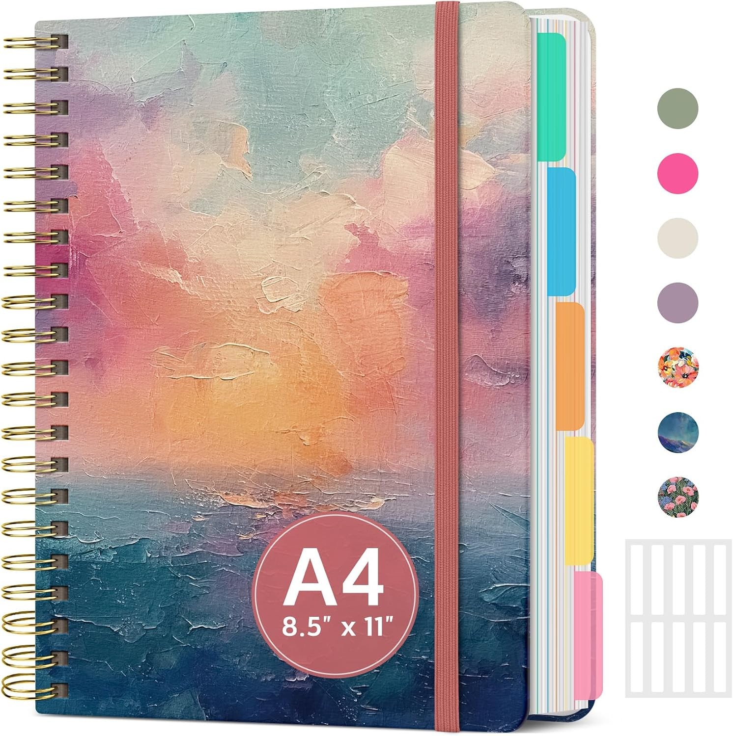 8.5″x11″ Spiral 5 Subject Notebook, Hardcover with Dividers Wildflower