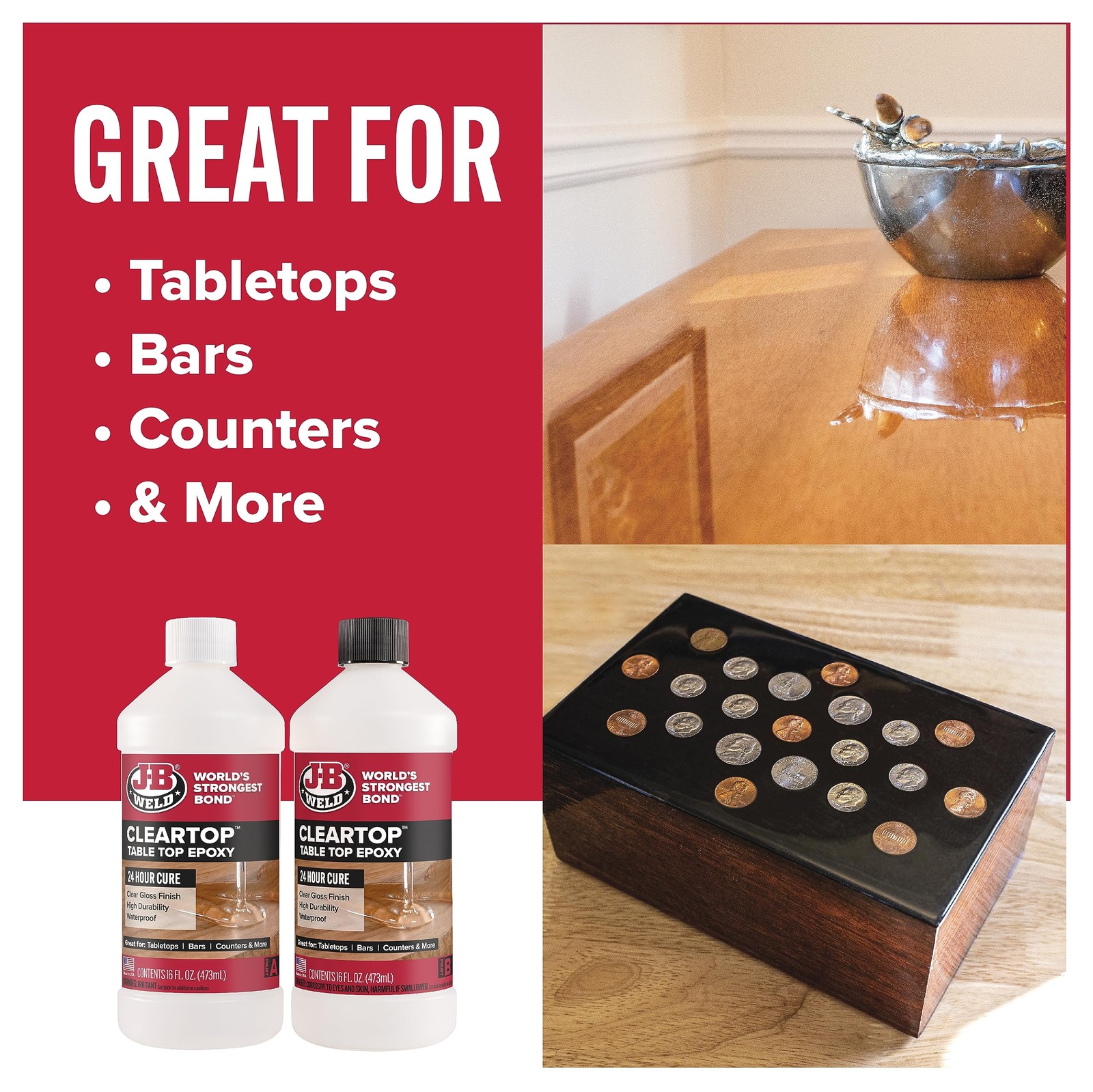 J-B Weld Tabletop Epoxy Resin 32oz Fast Cure Clear Scratch & Water Resistant