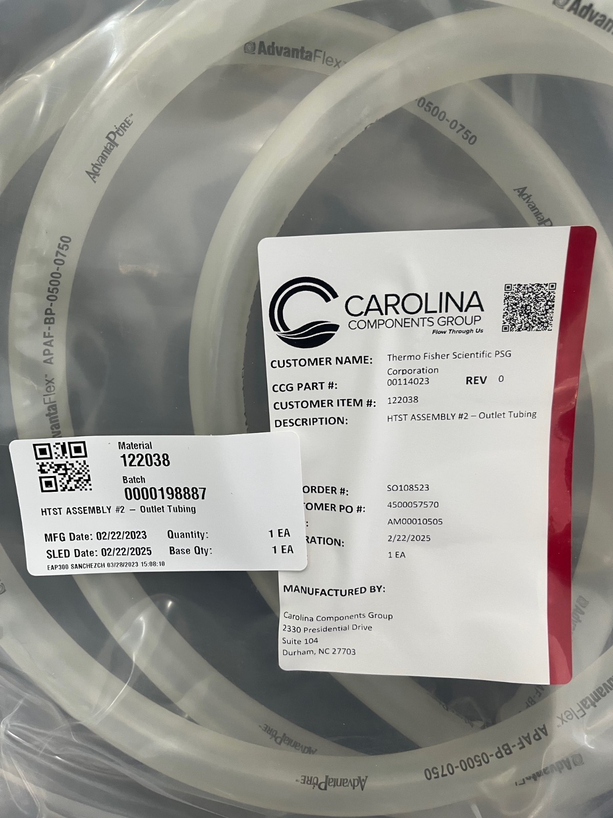 THERMO FISHER / HTST ASSEMBLY #2 – OUTLET TUBING / REF 122038 / EXP. 02/2025