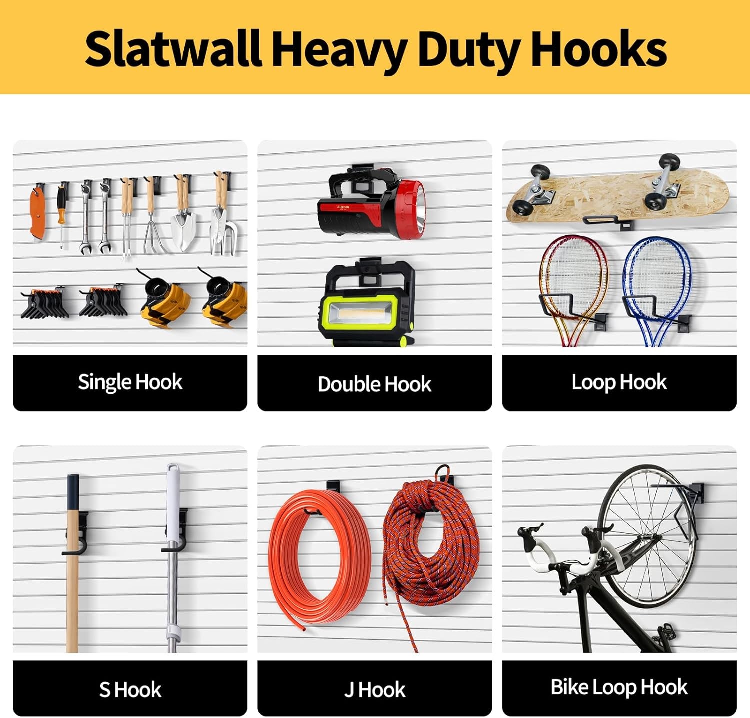 Heavy-Duty Slatwall Hooks 25 Pack (10 Types) Metal Garage Slat Wall Hook Kit