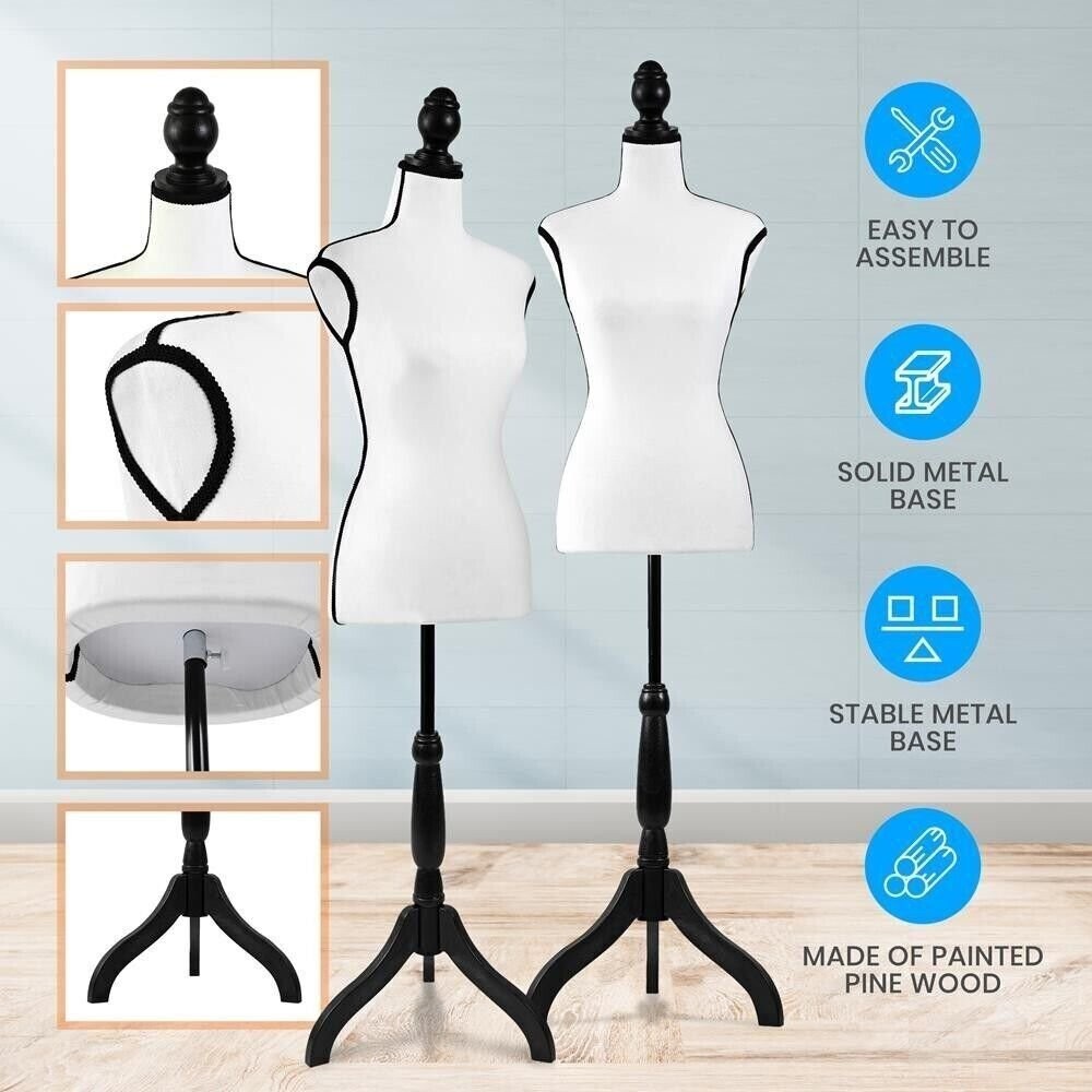 SereneLife Durable Stand Female Torso Mannequin Body (White, Foam and MDF Wood)