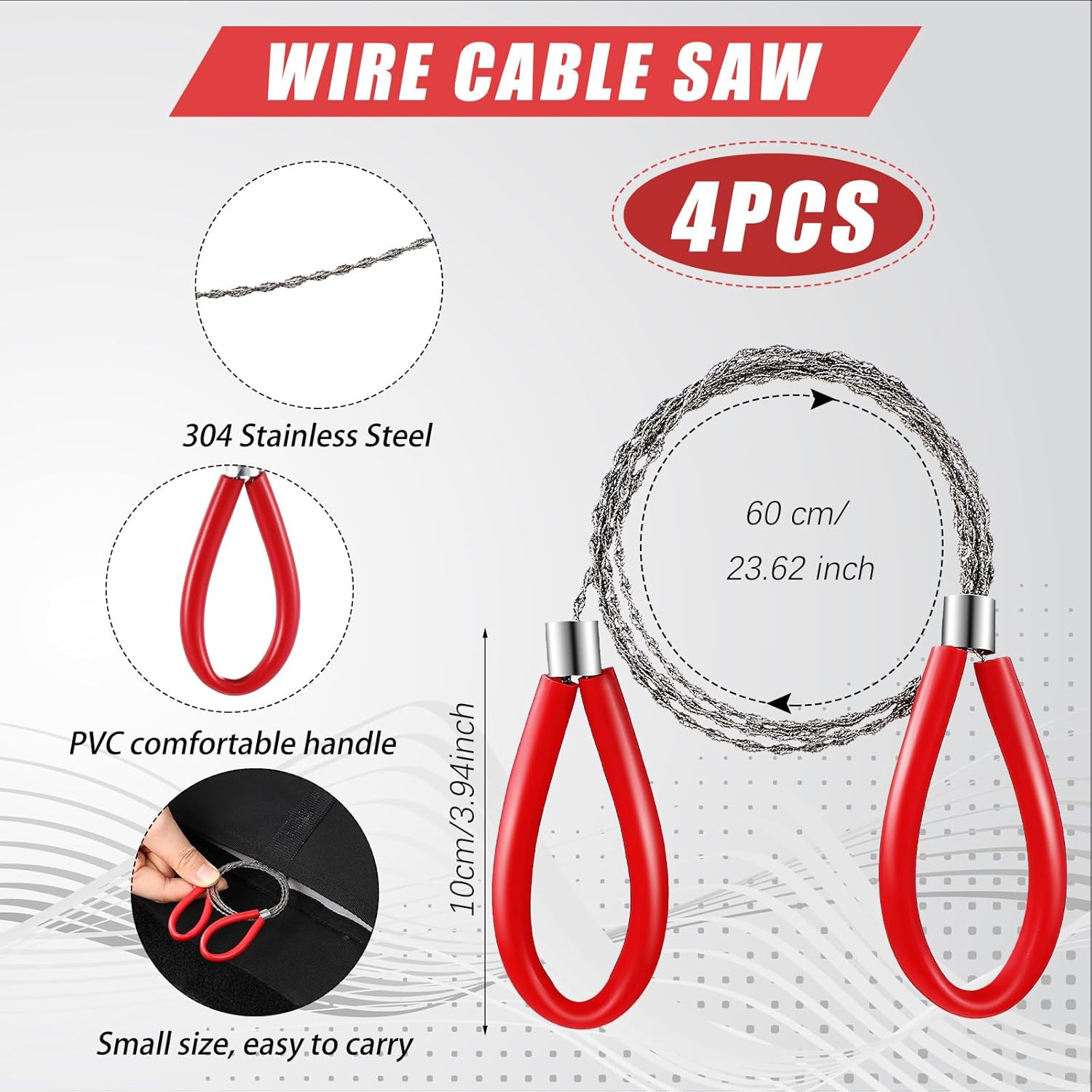 4 Pcs PVC Pipe Cable Saw Metal Wire PVC Cutter Stainless Steel Rope Saw Hand Poc