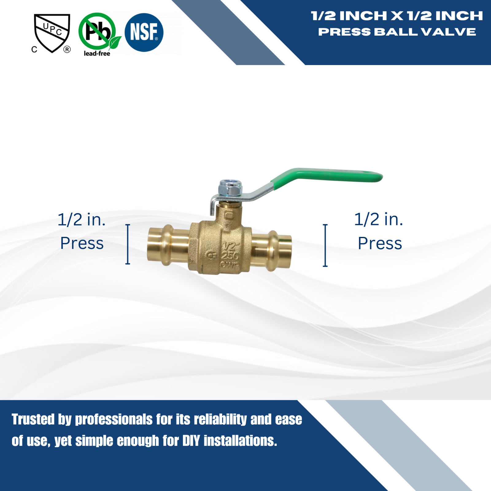 10 Pieces 1/2″ Press Ball Valve, Lead Free Brass, Full Port