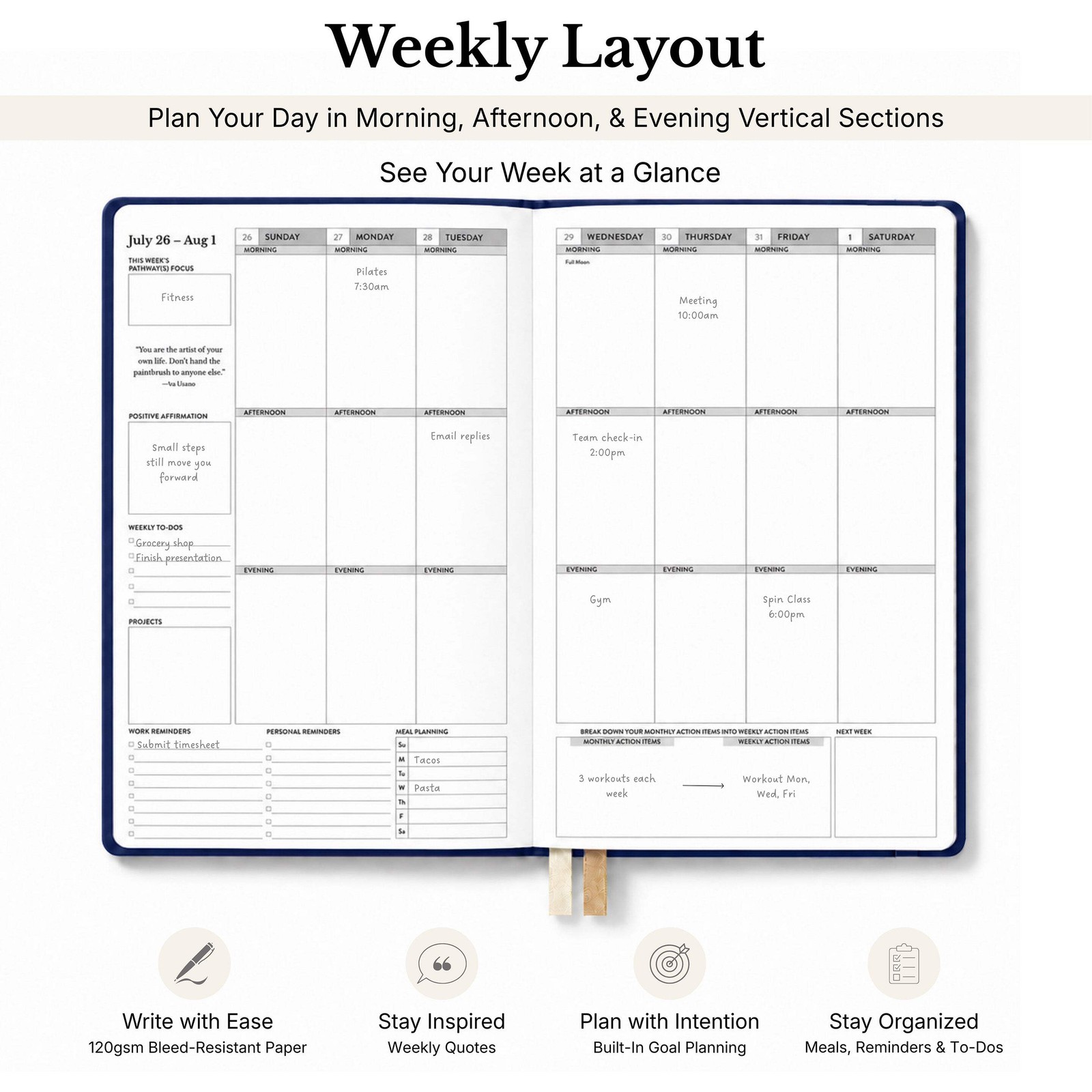 2026-2027 Mid-Year Monthly Weekly Softbound Planner August Start Agenda