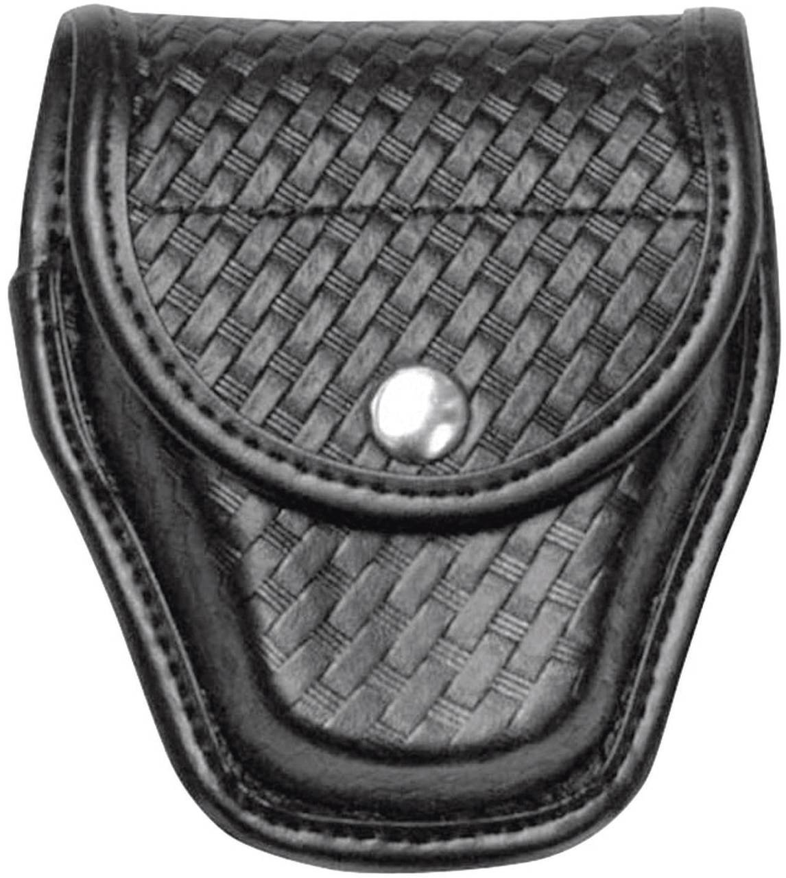 Bianchi 7917 Double Handcuff Pouch Basketweave Black Chrome Snap Faux Leather