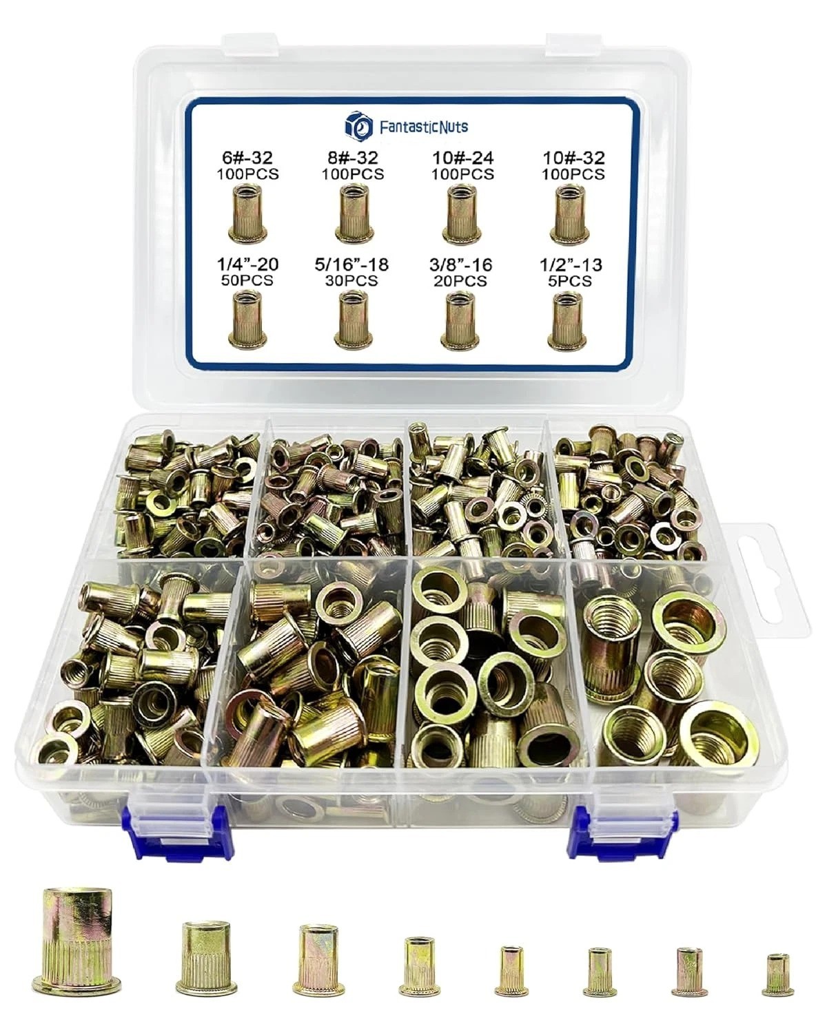 SAE Rivet Nut Assortment Kit 505Pcs Galvanized 6-32 8-32 10-24 1/4-20 3/8-16 5/1