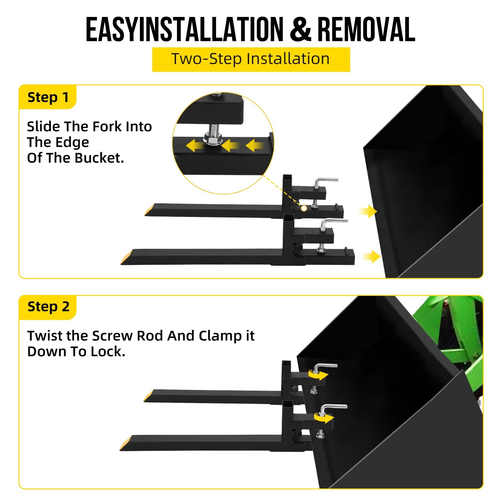 2500lb 4000lb Tractor Pallet Fork Bucket Clamp on Skid Steer Loader 43» / 60»