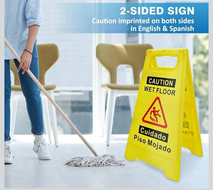 4-Pack Caution Wet Floor Sign 17.5″ Height Bright Yellow Double-Sided Folding