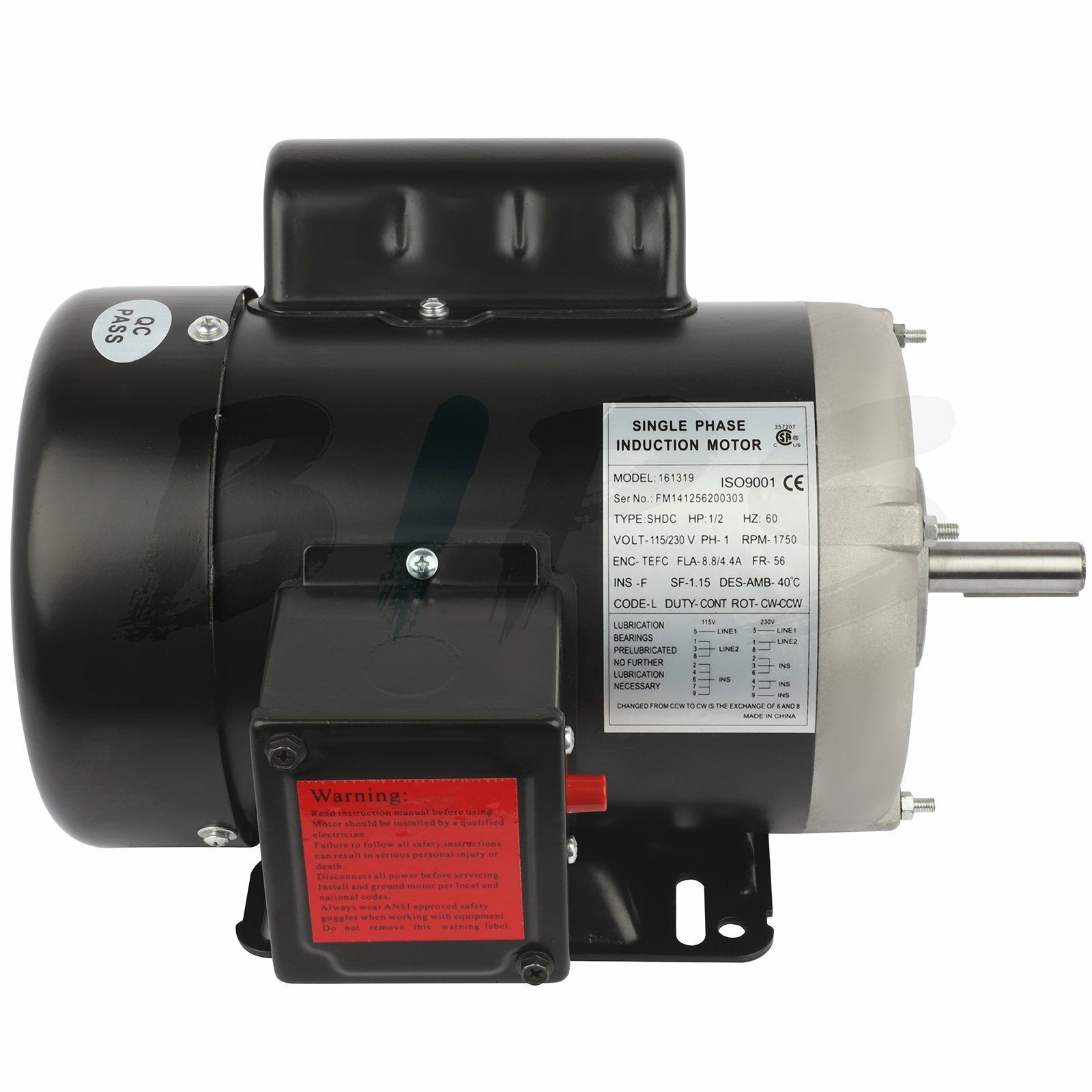 1/2 HP Electric Motor 1750 RPM 56 Frame Single Phase 115/230 V 60 HZ