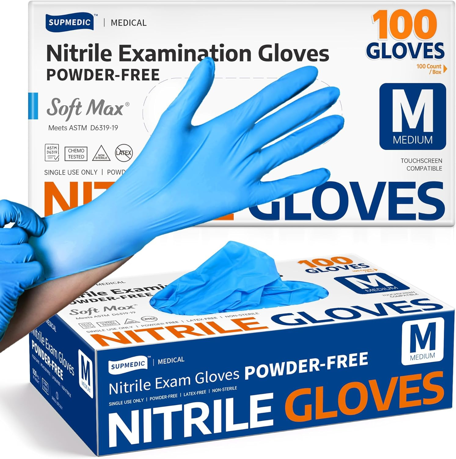 Supmedic Medical Soft Max™ Nitrile Exam Gloves, 100 Count Latex-Free Powder-Free