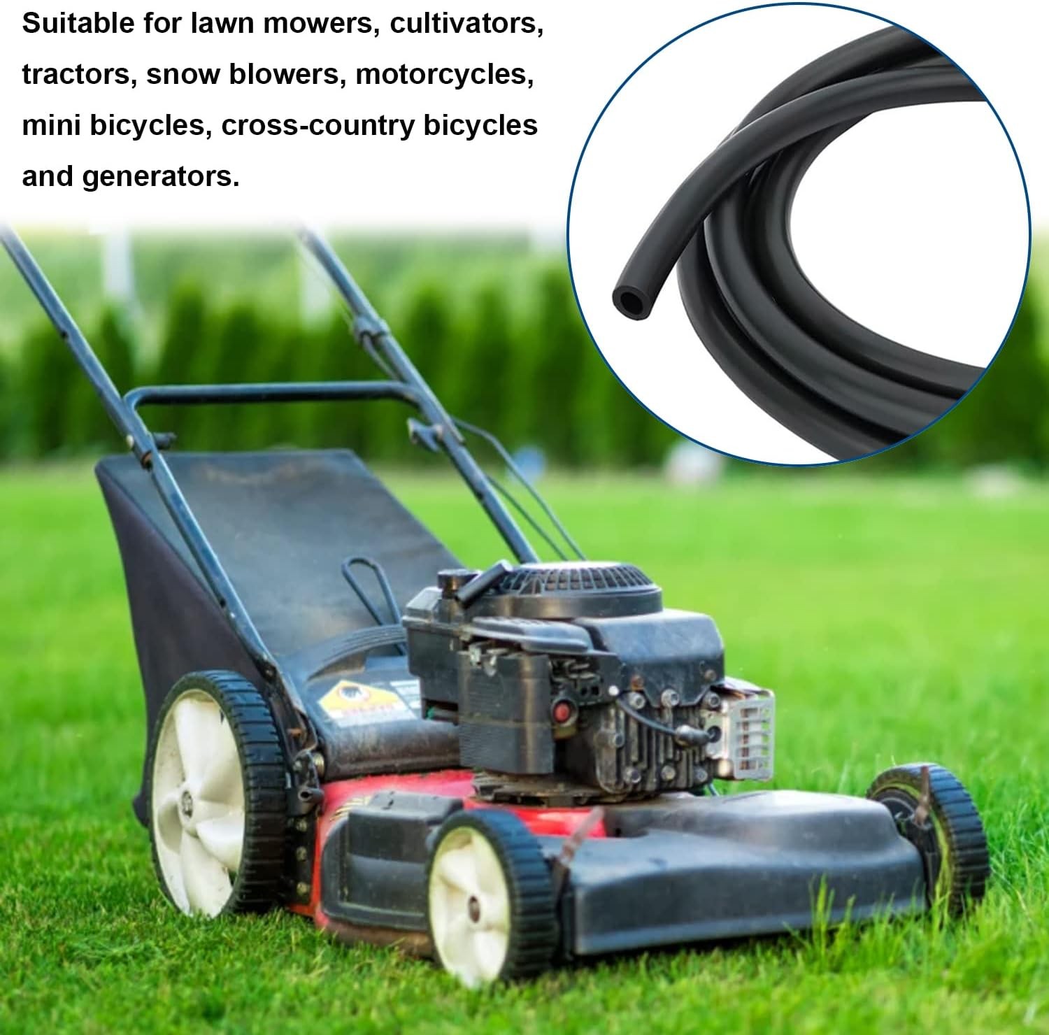 10Ft 1/4 Inch Fuel Line Hose with 20 Clamps, Rubber Fuel Line for Lawn Mower Dir