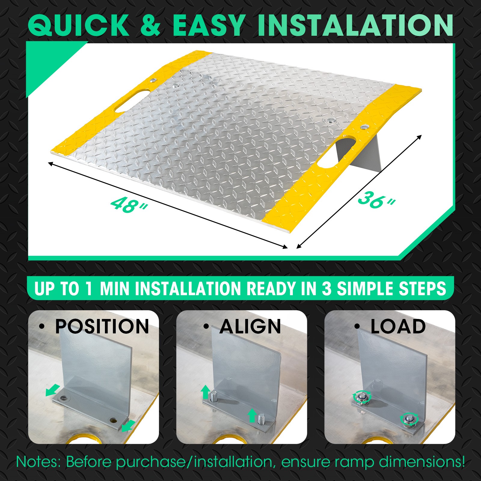 Dock Loading Ramp Aluminum Dock Plate 0.42″ Thick Industrial Shed Ramp 3500LBS