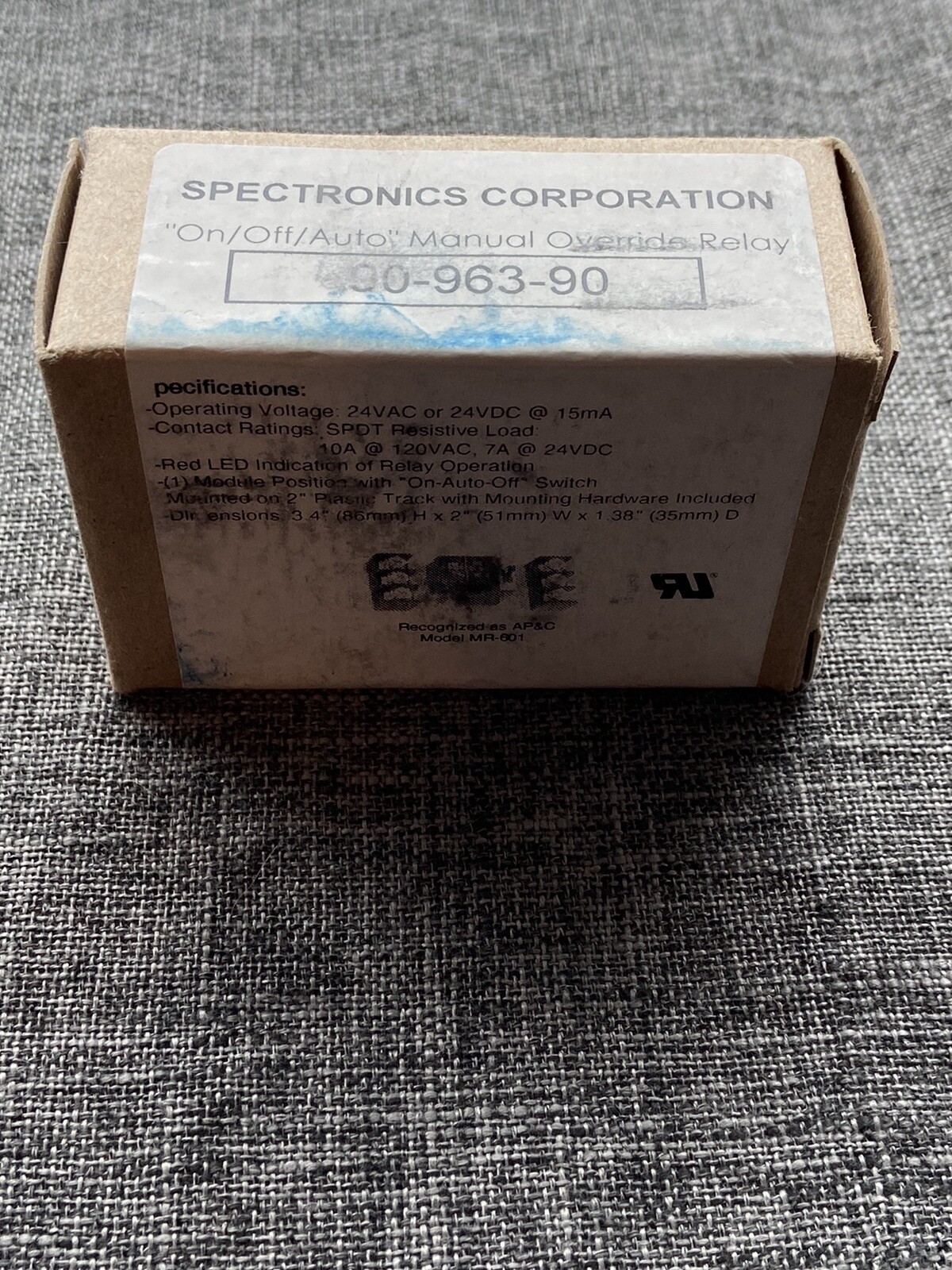 Relay Spectronics Corporation On/Off/Auto Manual Override Relay 24VAC or 24VDC