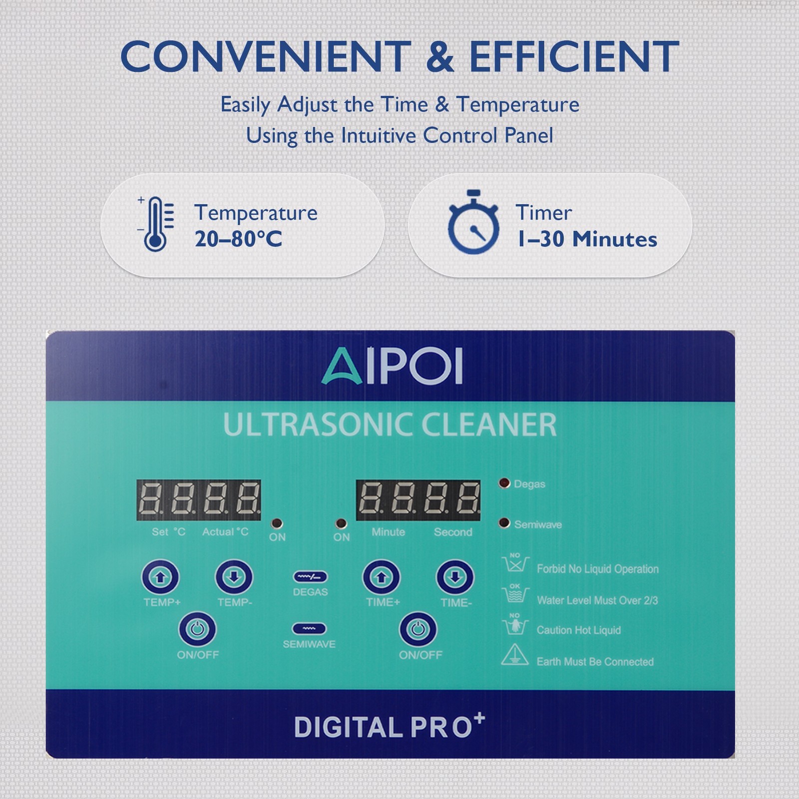 AIPOI Ultrasonic Cleaner with Timer Heating Machine Digital Sonic Cleaner SUS304