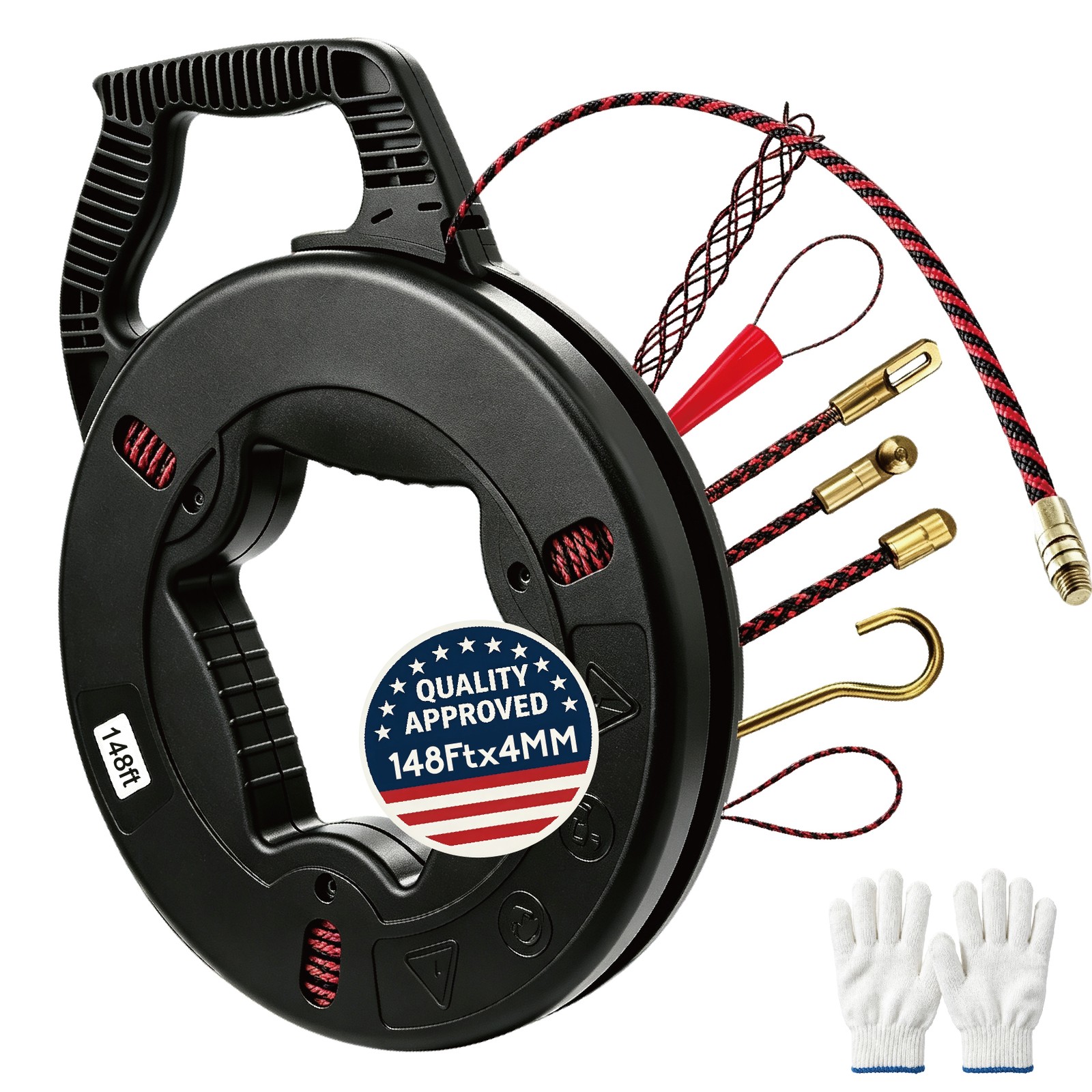 148Ft x4MM Glassfiber Fish-shaped Wire For Pulling Wire & Cable with 7 Adapters