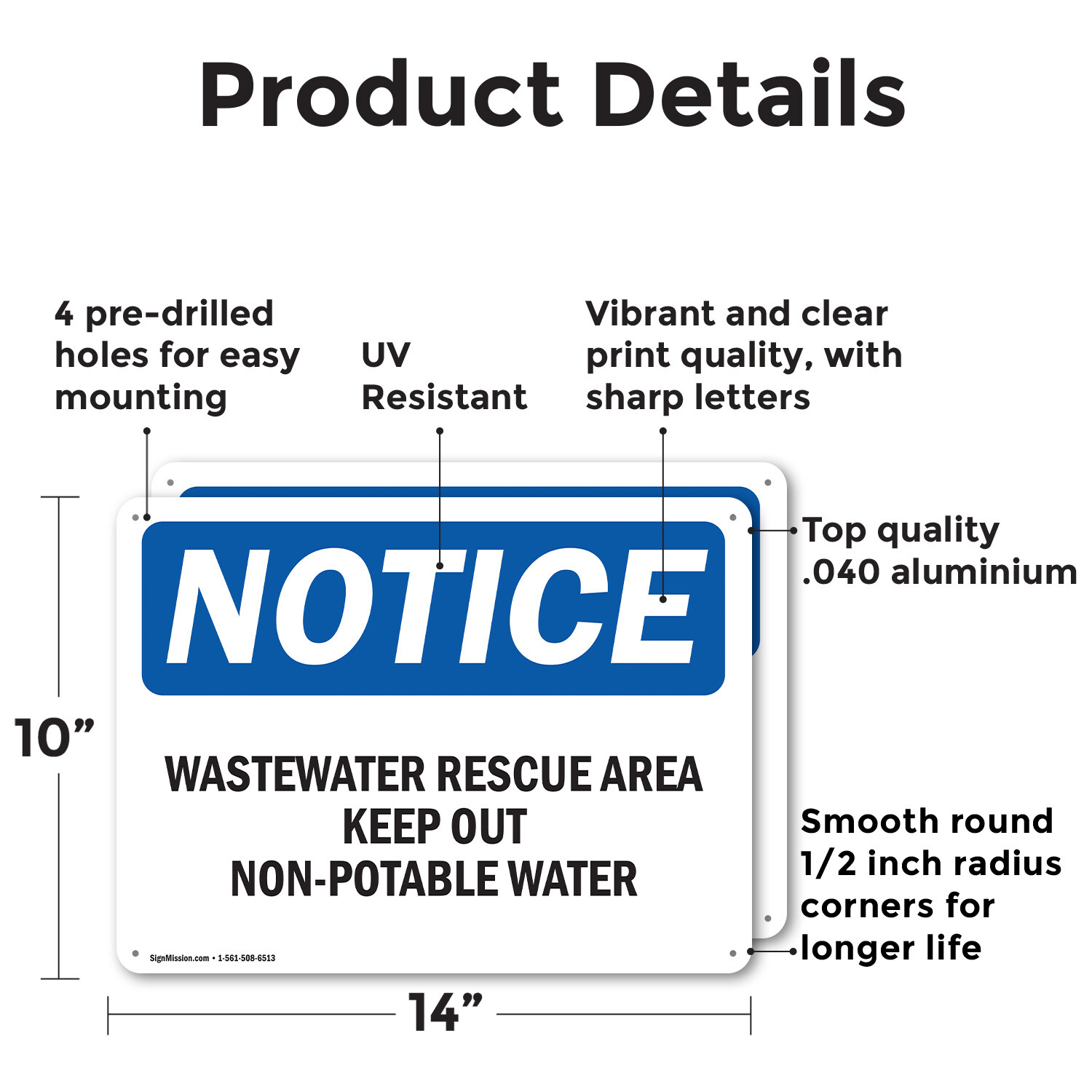 (2 Pack) Wastewater Reuse Area Keep Out Non-Potable Water OSHA Notice Sign Decal
