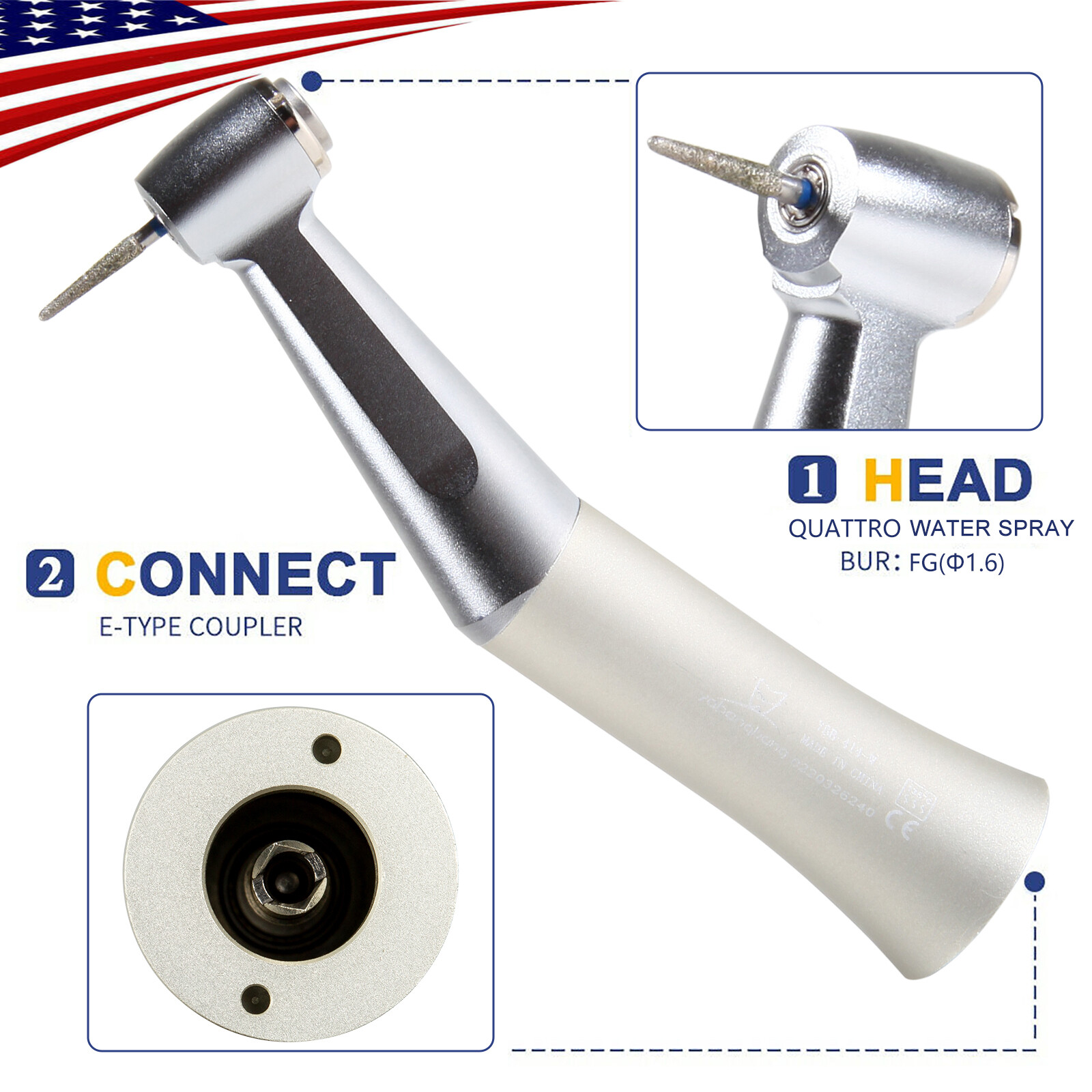 Dental Push Button Low Speed Contra Angle Handpiece E-type Fit FG 1.6mm Burs SA