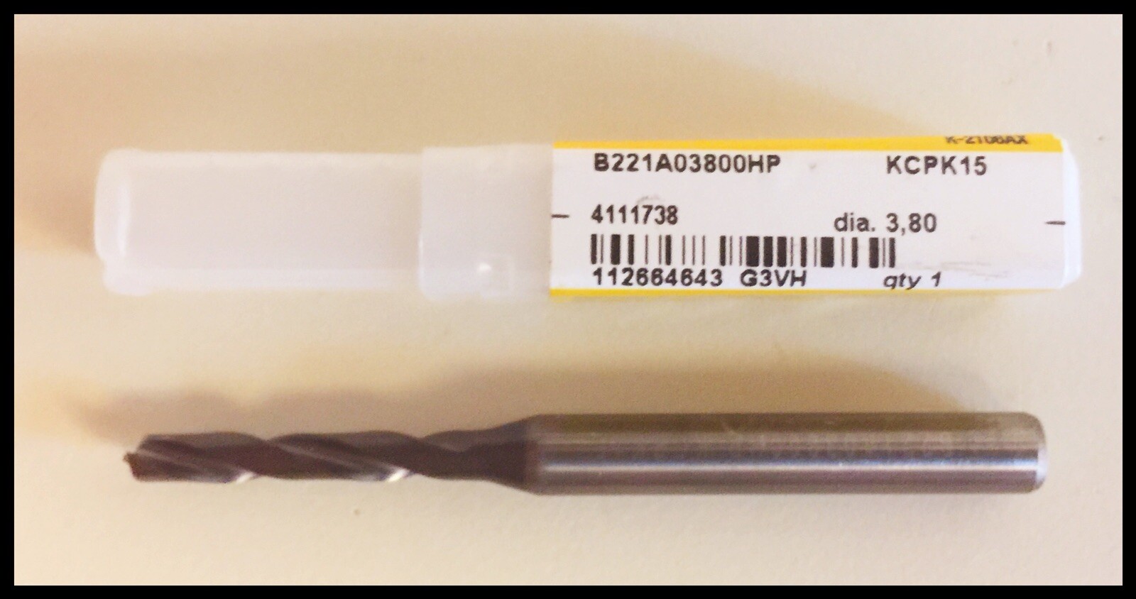 Kennametal B221A03800HP 3.800MM KCPK15 8X Ø Dynapoint Carbide Drill TiAlN COATED
