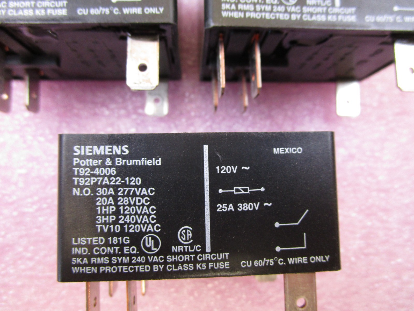 (5 NEW) Potter Brumfield T92P7A22-120 Relays 120VAC, 30A