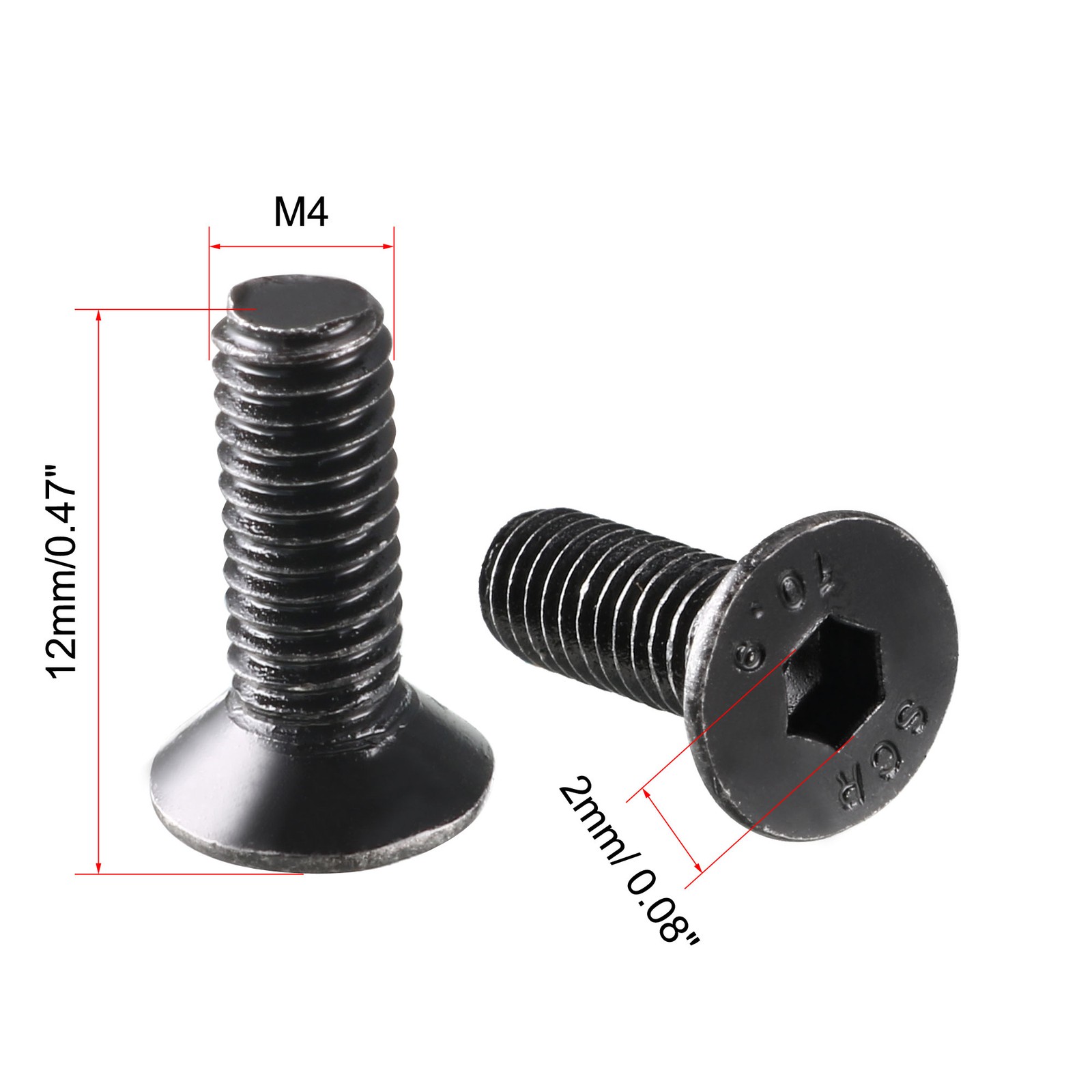 50 pack M4x12mm 10.9 Carbon Steel Countersunk Head Hex Socket Screw Black
