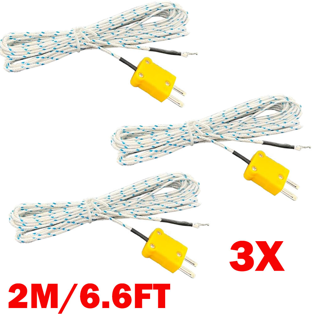 3x K-Type Mini-Connector Thermocouple Temperature Probe Sensor 2M/6.6Ft Cable US