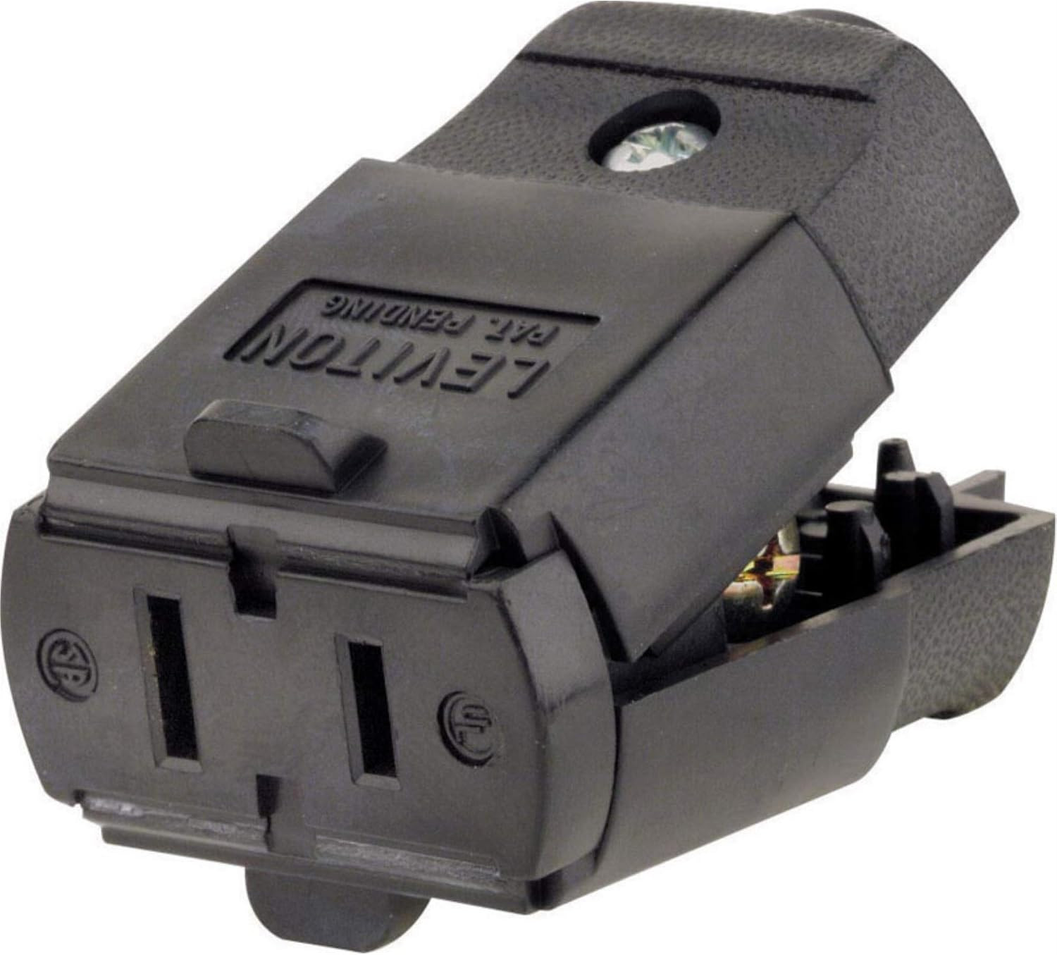 Leviton 102-EP 15A 125V Straight Blade Connector, Residential Grade, Black