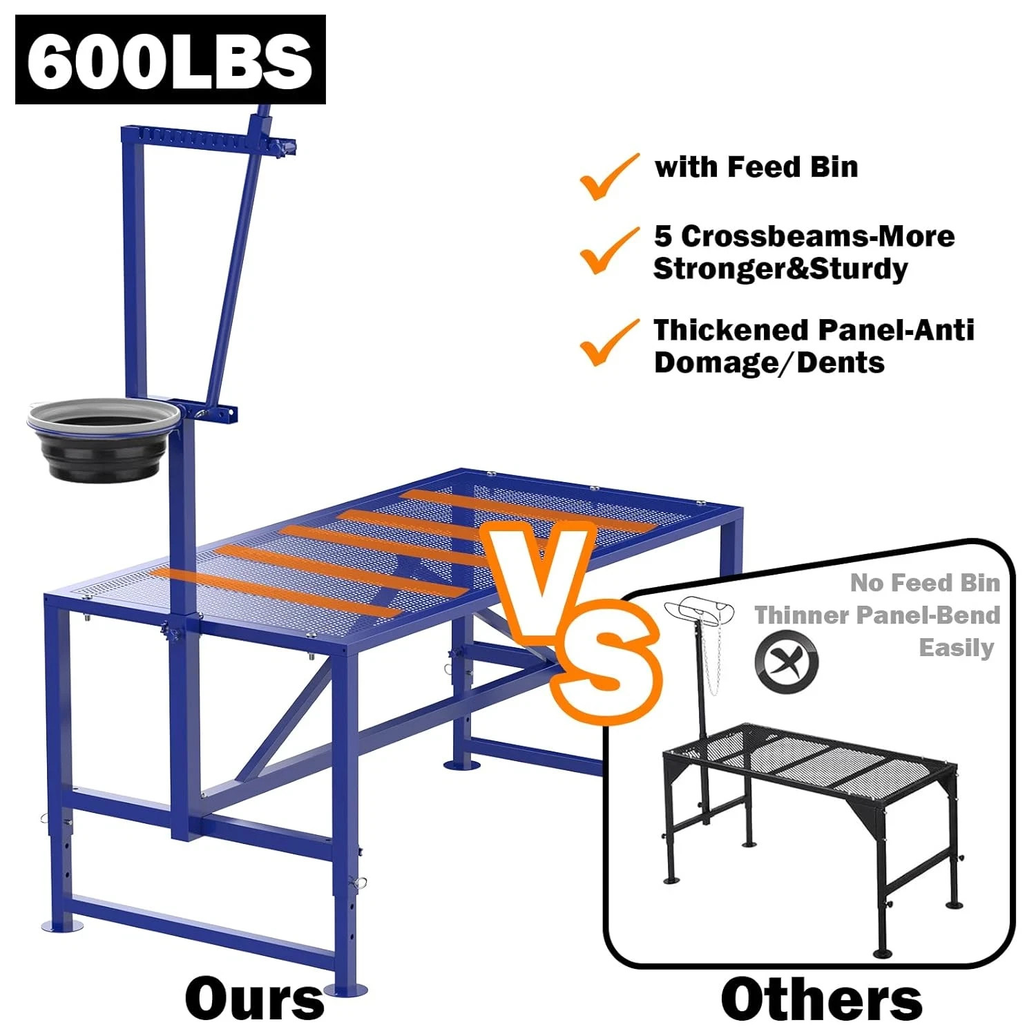 600 Lbs Goat Milking Stand with Feed Bin, Heavy Duty Goat Stand for Milking, Hoo