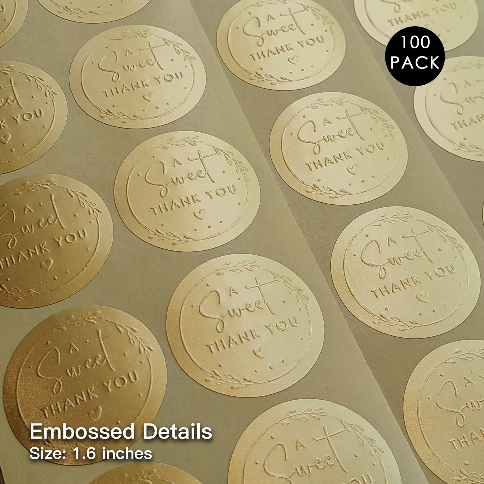 100 x A Sweet Thank You Embossed Sticker Labels Wedding Party Shower Gold