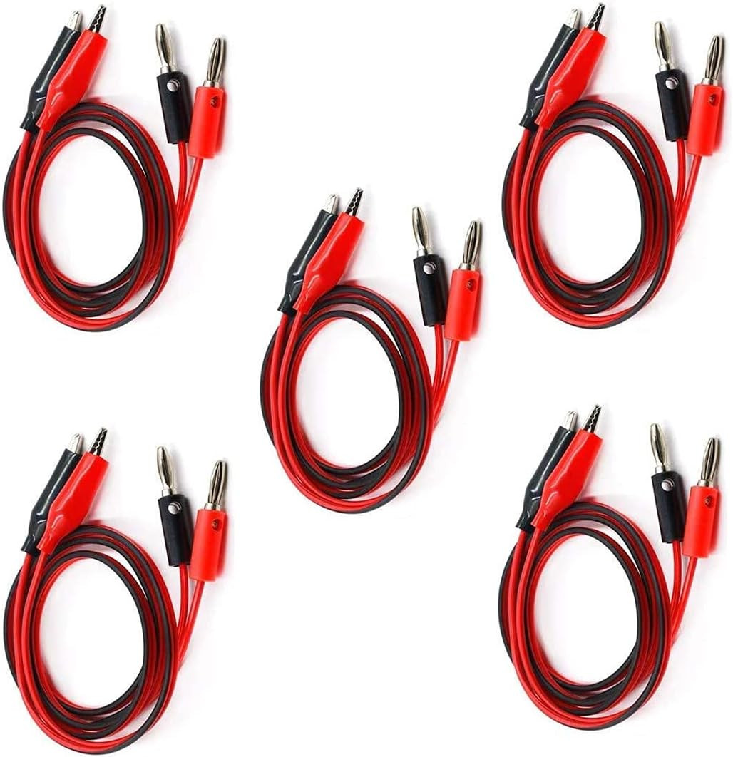 5 Pairs Power Supply Double Alligator Clip to Banana Connector 1M Length