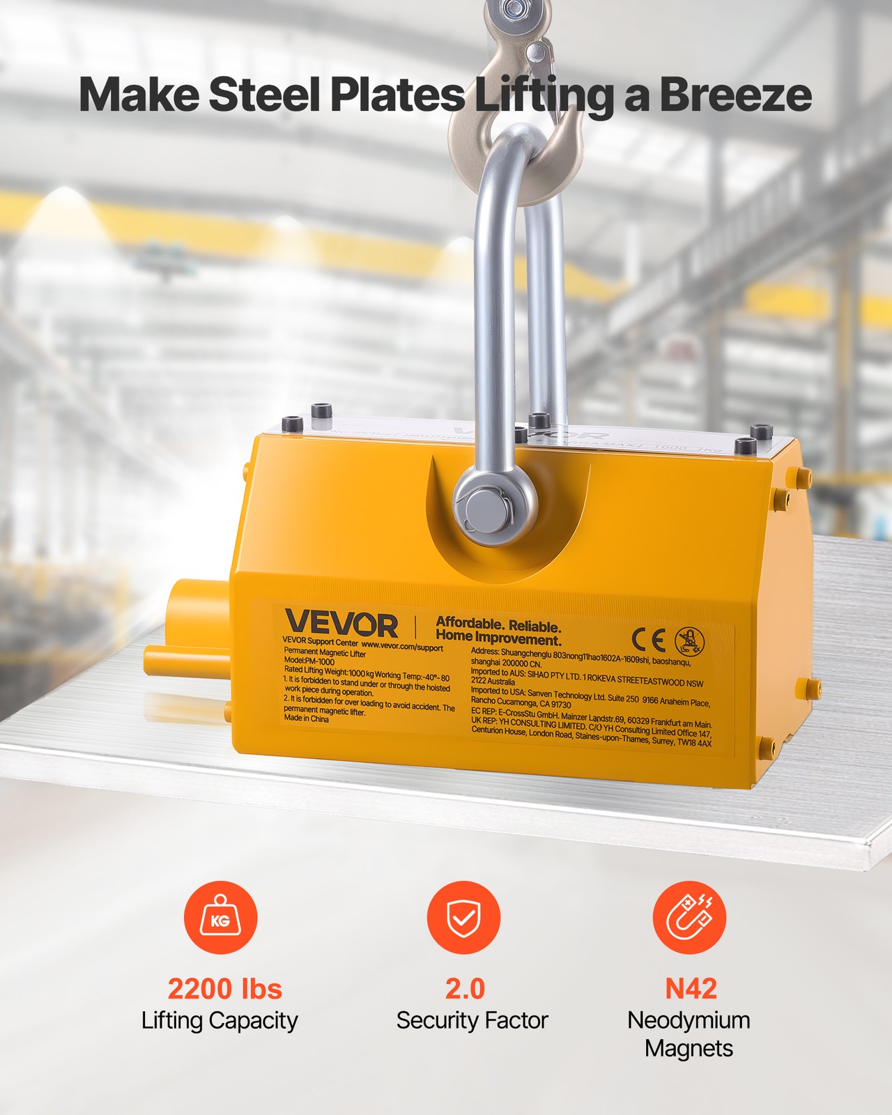 VEVOR Permanent Magnetic Lifter Lifting Magnet 2200 lbs Pulling Capacity N42