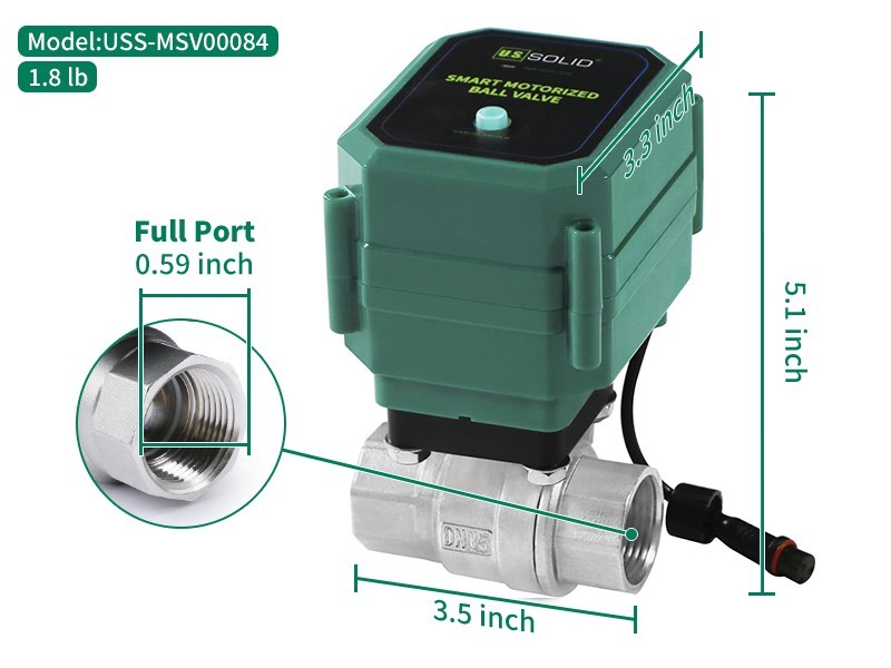 U. S. Solid Wifi Smart Motorized Ball Valve 1/2 in 304SS US Plug Manual Switch