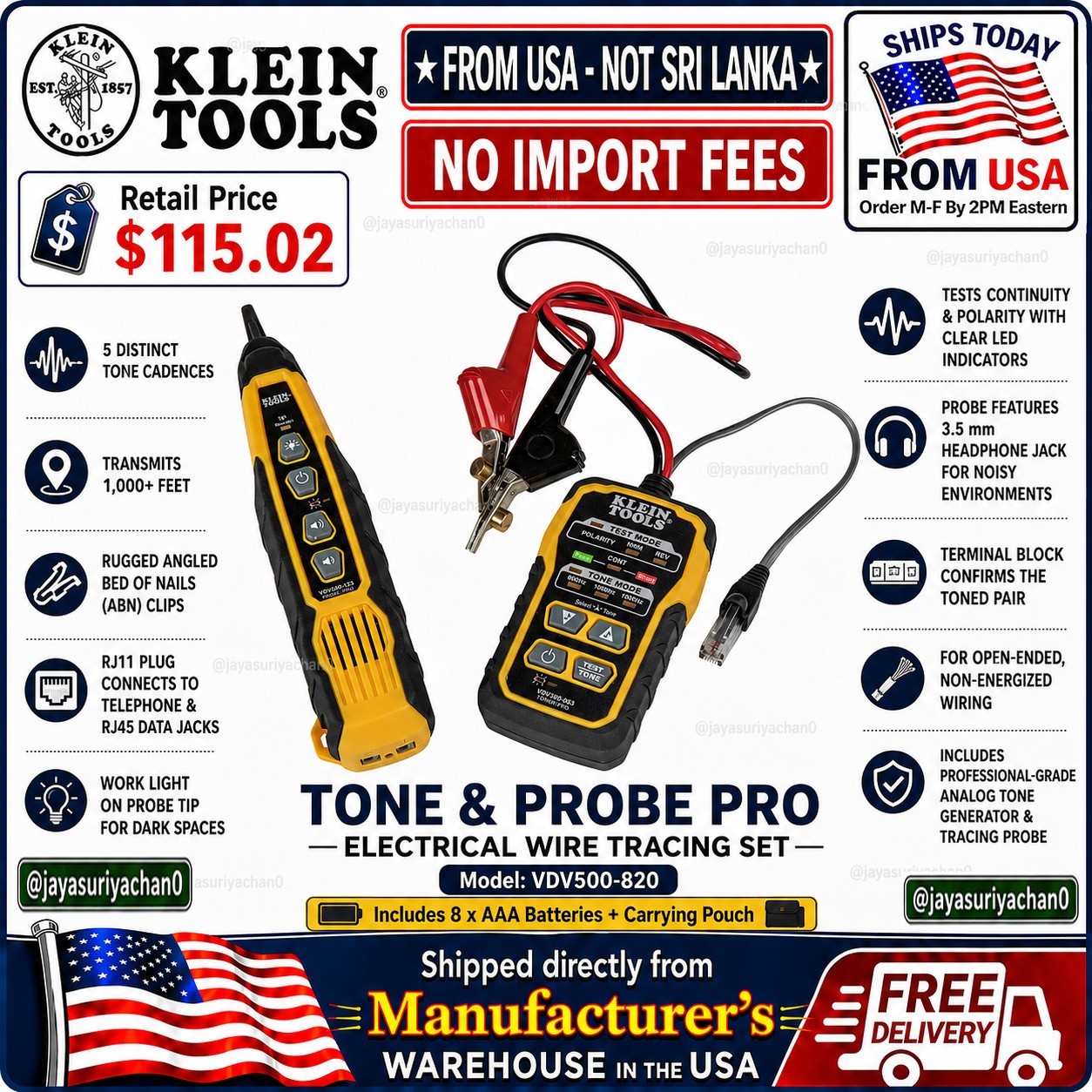 Klein Tools VDV500-820 Tone & Probe PRO Wire Tracing Set Pouch Batteries
