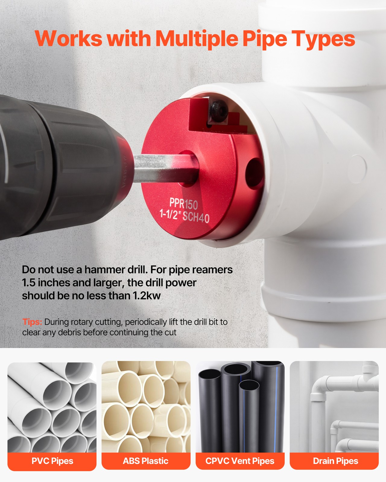 VEVOR PVC Pipe Reamer Kit PVC Fitting Socket Saver 9-Piece for SCH40 ABS Pipes