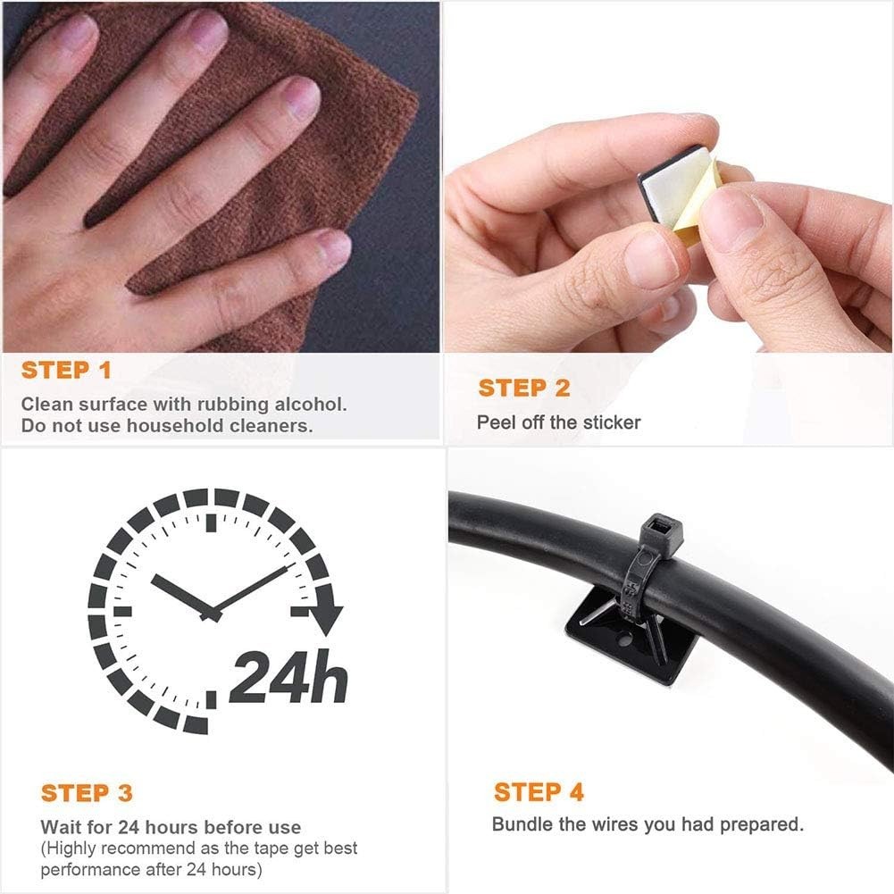 Weatherproof Cable Management Clips with 6″ Zip Ties – 100 Durable Adhesive Sets