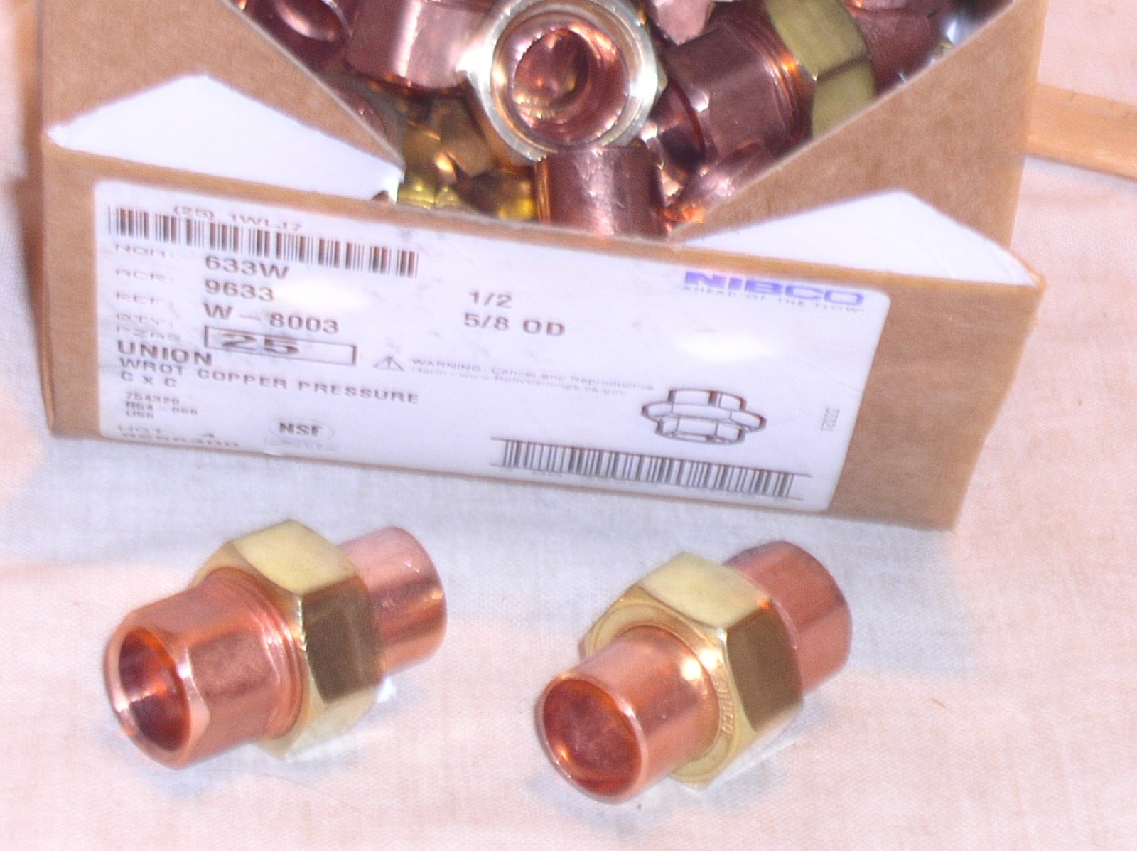 2 NEW NIBCO 1WLJ7 1/2” INCH WROT COPPER UNION SWEAT SOLDER FITTING FREE SHIP