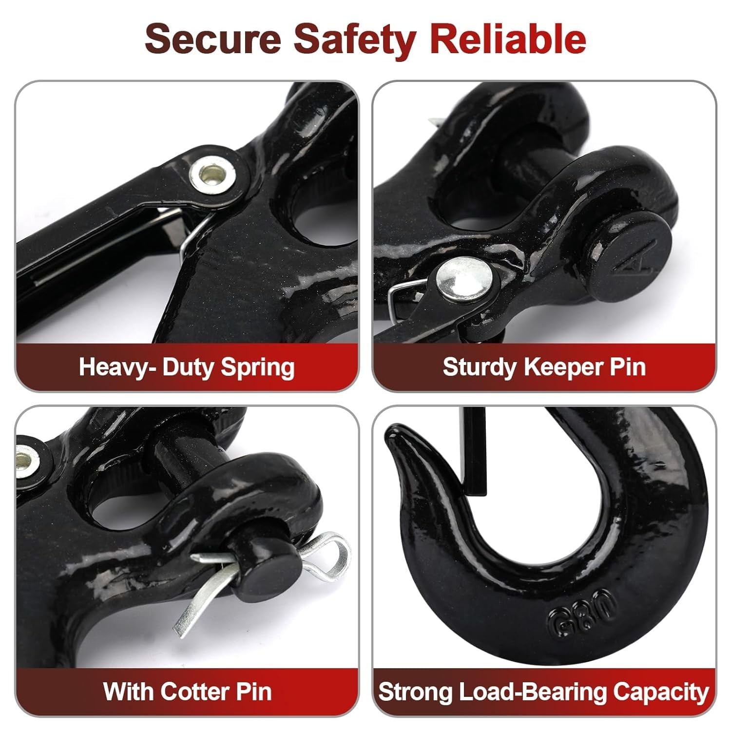 G80 Clevis Slip Hook, 1/4″ Chain Hooks with Safety Latch, Heavy-Duty Winch Ho…