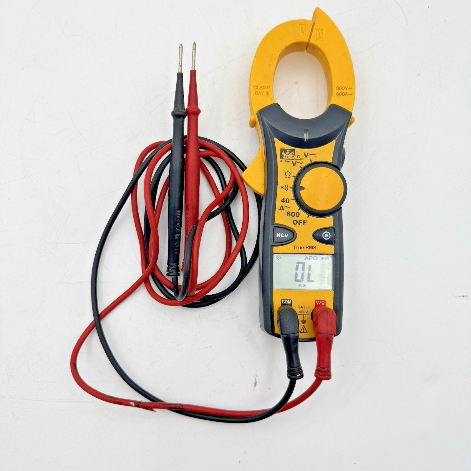IDEAL 61-746 True RMS Digital Clamp Meter Tested Working w/ Damaged Test Lead