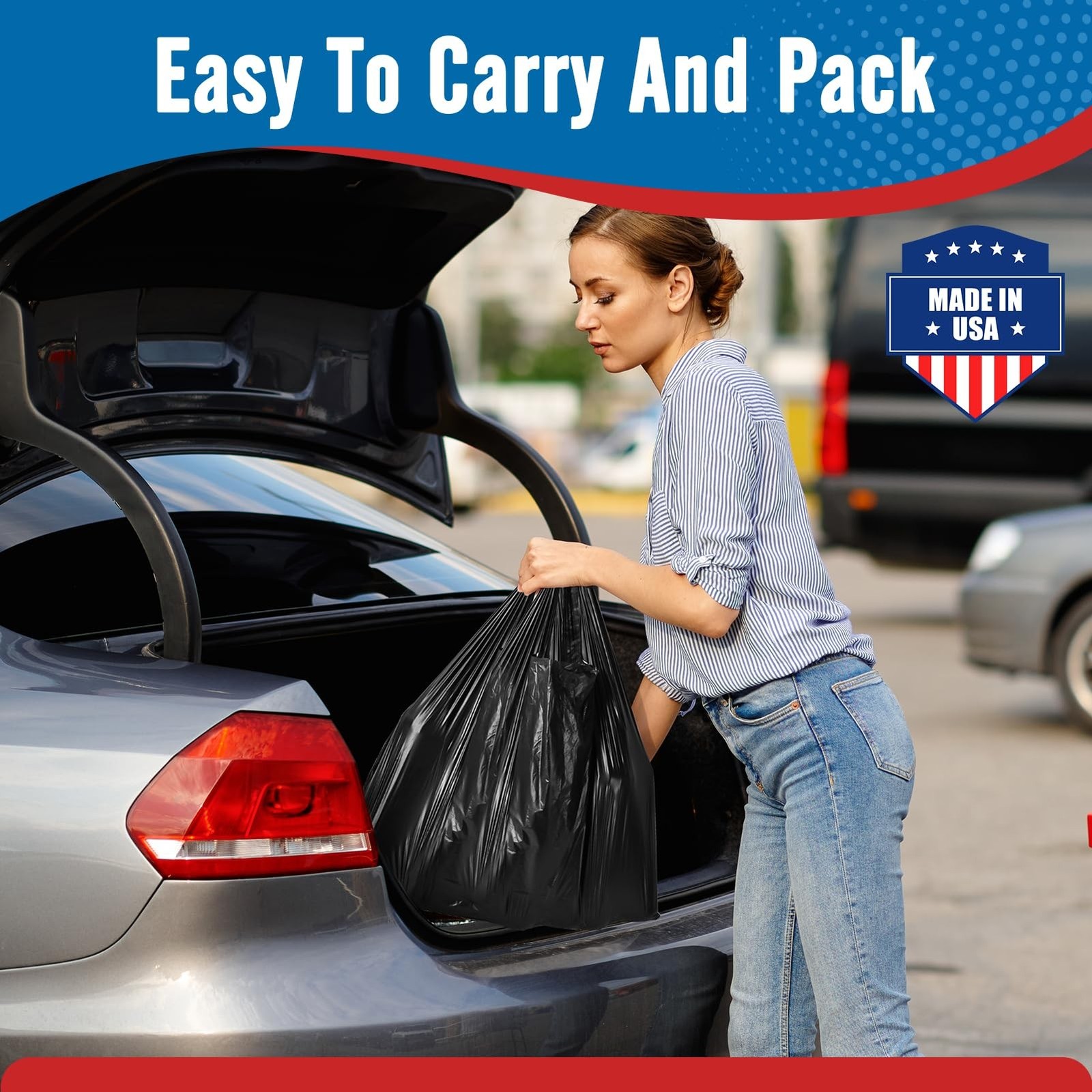 500 Count Plastic T-shirt Bags Black 12″x 6.5″x 21″Grocery Trash Take Out To Go