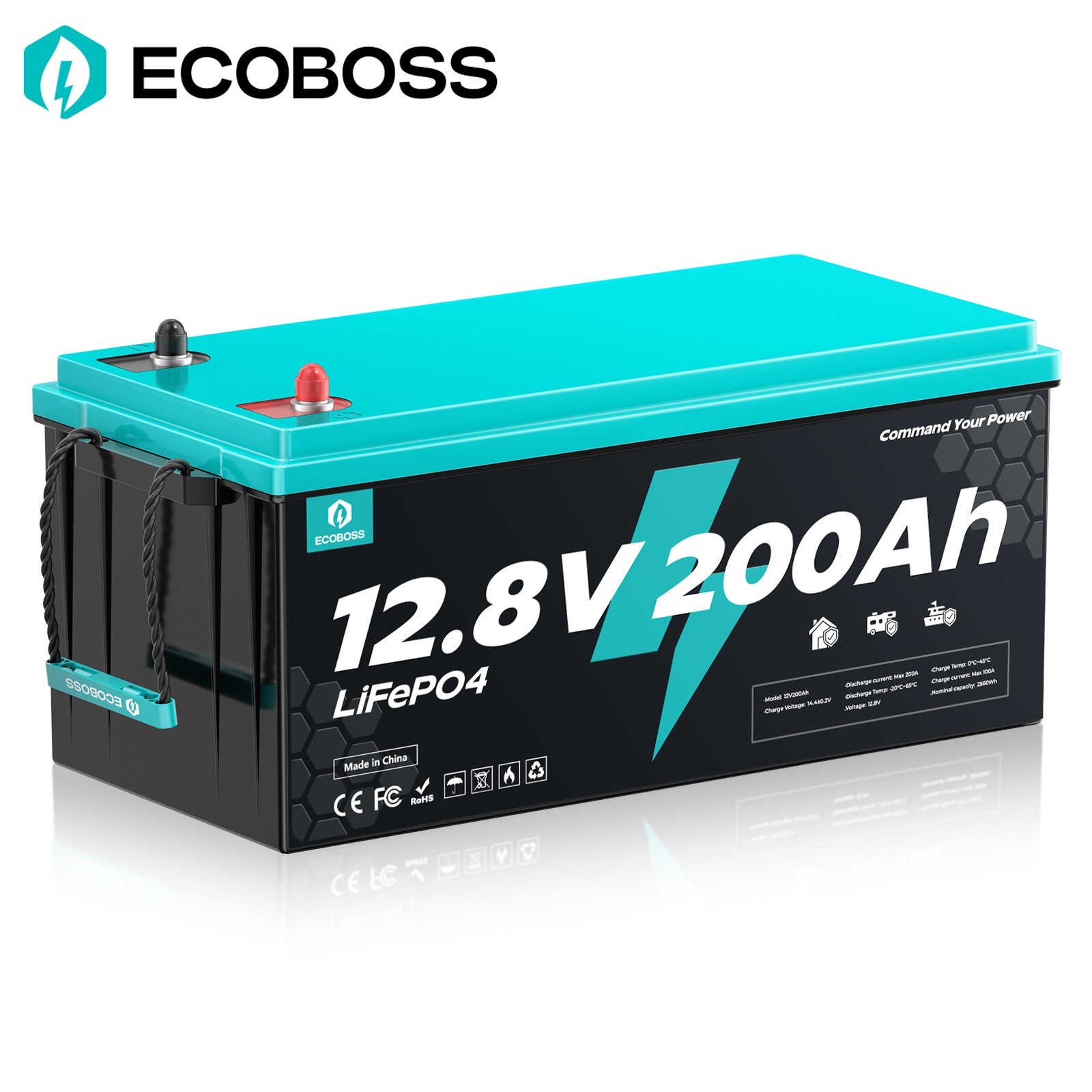 12V 200Ah LiFePO4 Battery Deep Cycles 2560Wh 200A BMS for RV Solar Home Boat