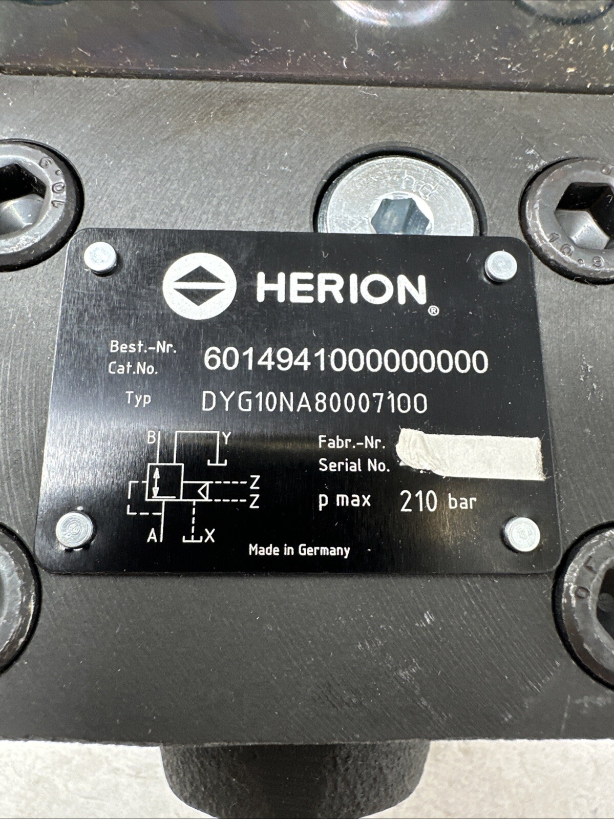 Herion Pressure Reducing Valve, 6014941000000000, DYG10NA80007100
