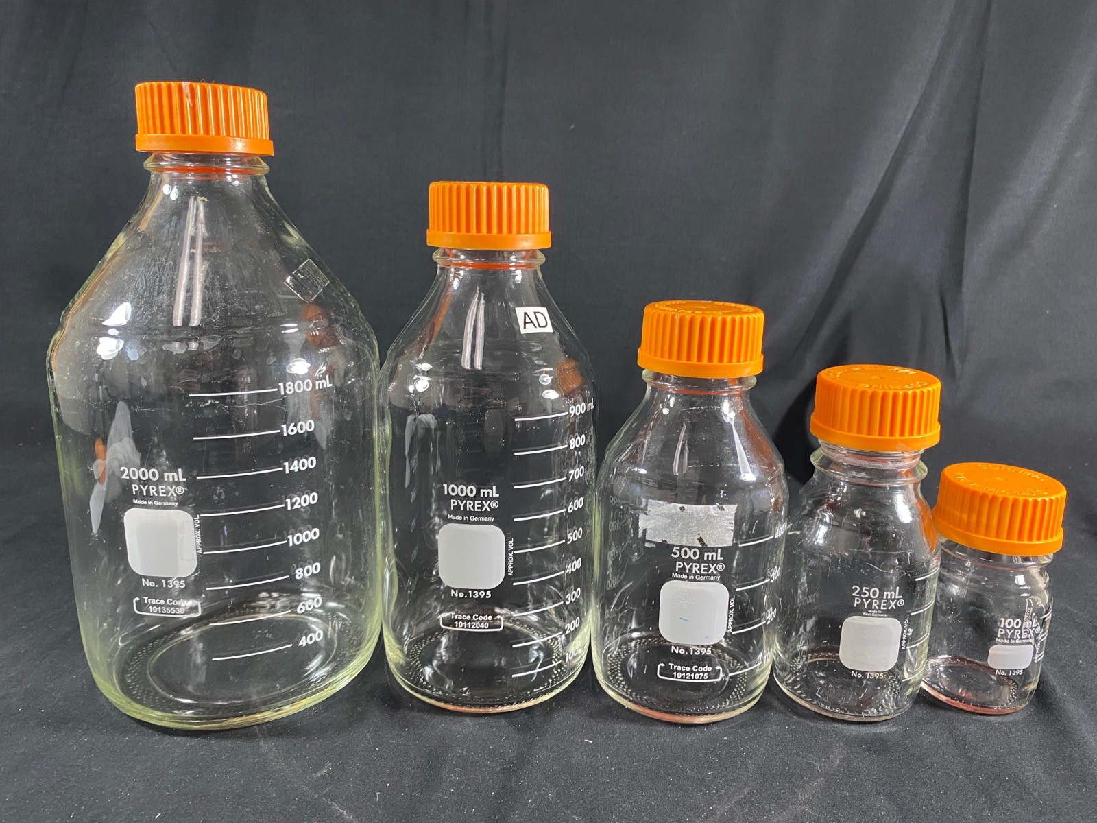 LAB GLASS GL-45 100mL, 250mL, 500mL, 1L, 2L Reagent Media Storage Bottles (4/cs)