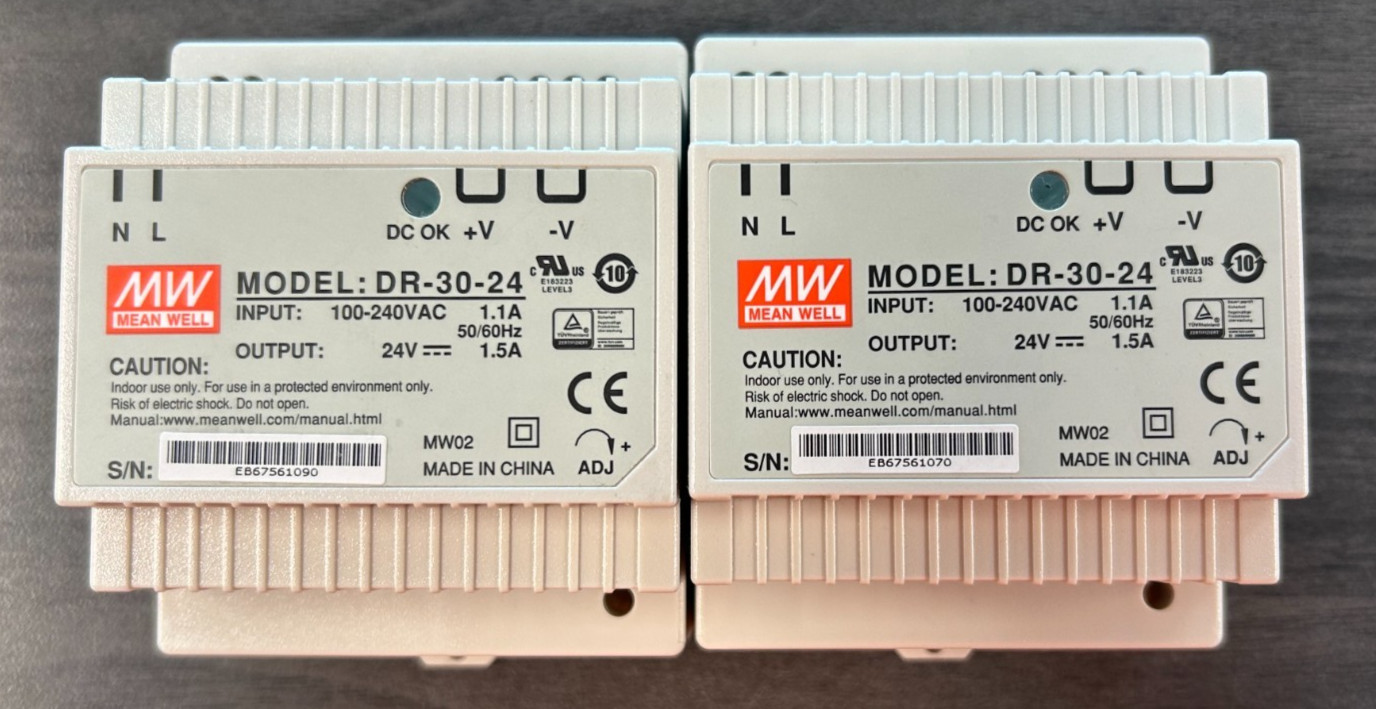 Lot of 2 Mean Well DR-30-24 Single Output Industrial DIN Rail Power Supply