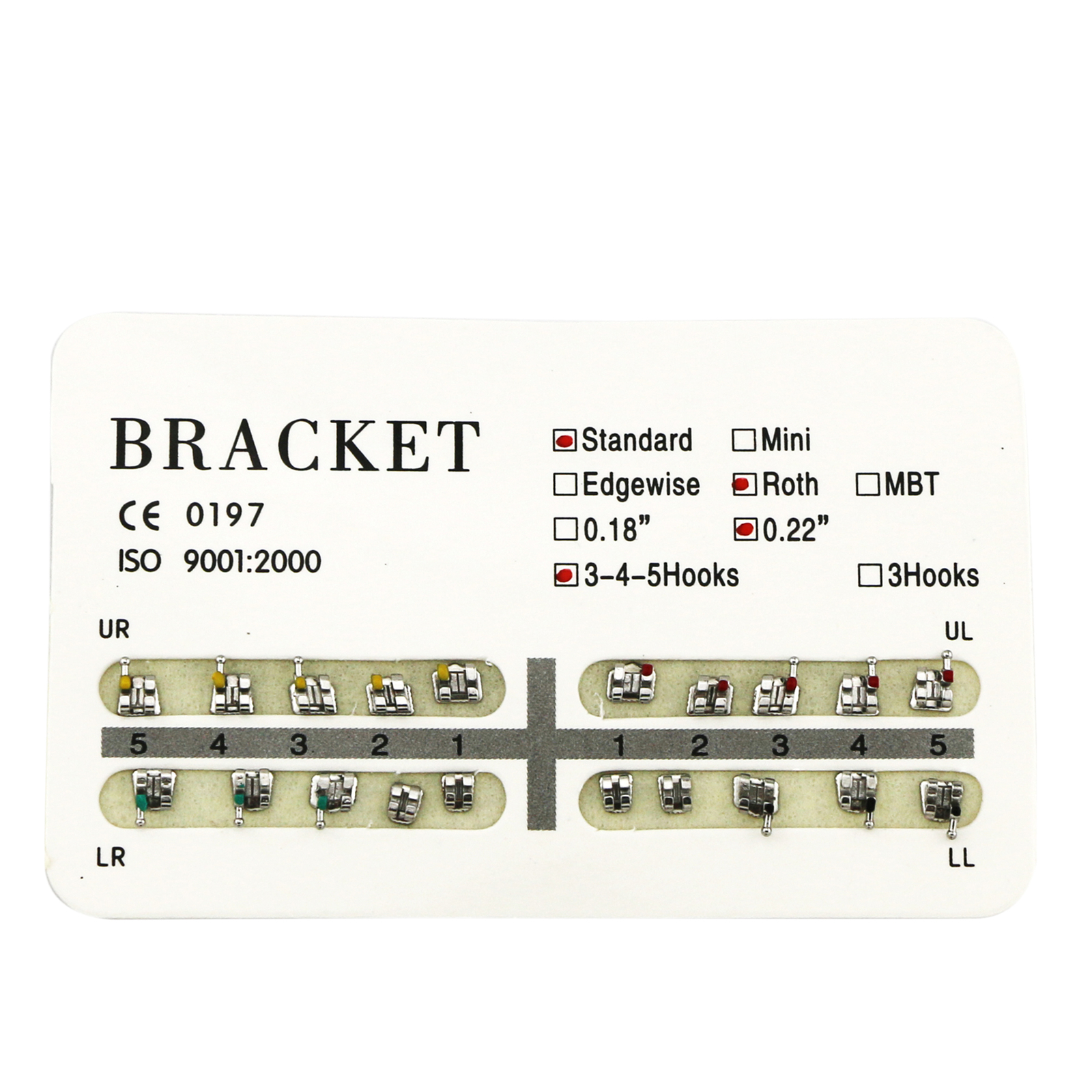 Dental Orthodontic Standard Mini Roth MBT Metal Bracket 018 022 Slot 345 Hooks