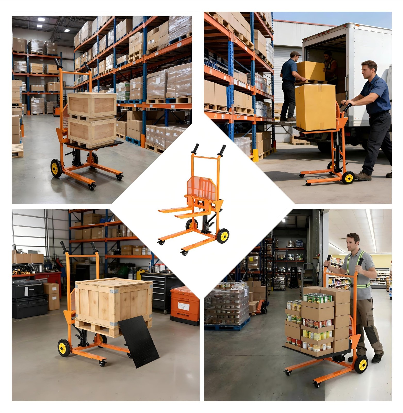 Hydraulic Material Lift 450lbs Winch Stacker Adjustable Pallet Dolly Lift 36in